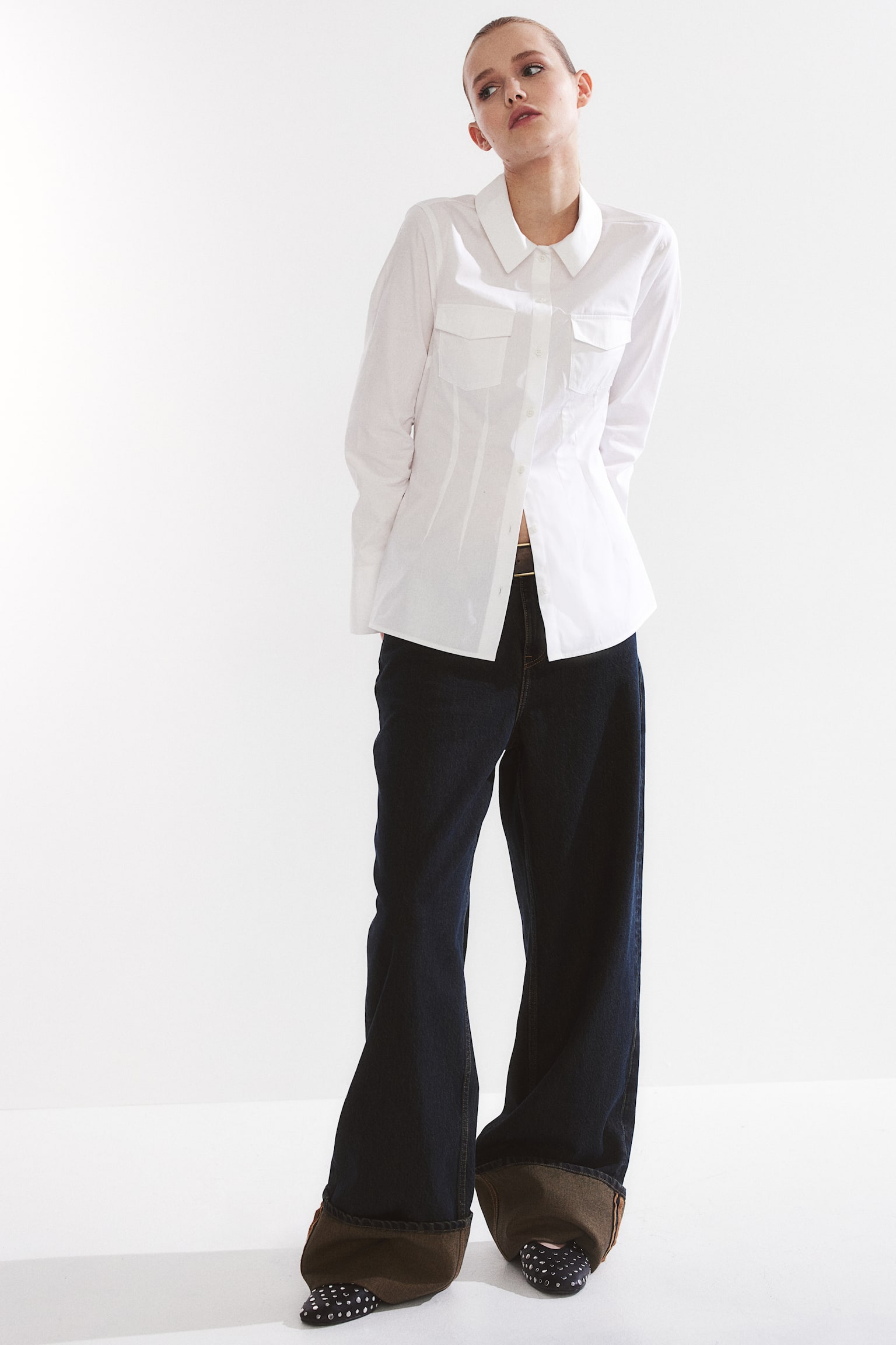 Tapered Waist Cargo Shirt - White - 5