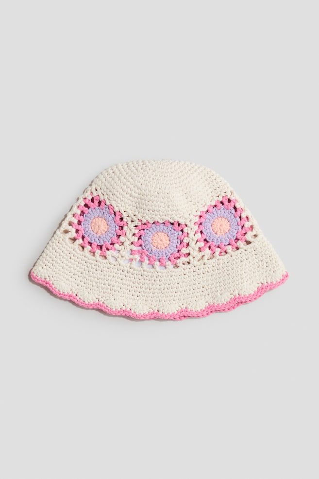 Crochet-look bucket hat - Cream/Pink - 1
