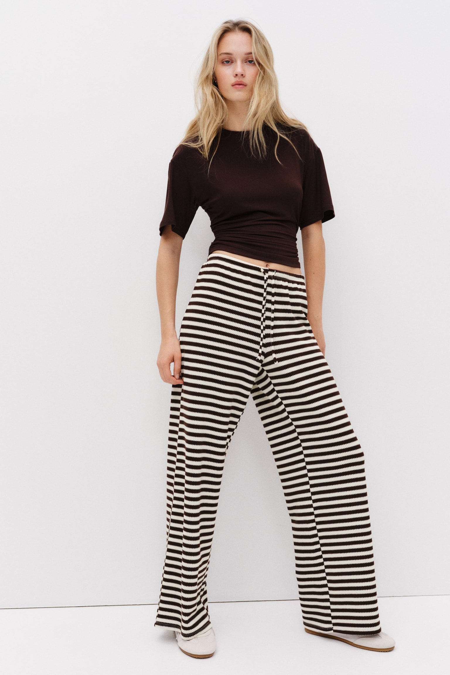 מכנסי סריג - לבן/חום כהה פסים/לבן/כחול נייבי פסים - 6