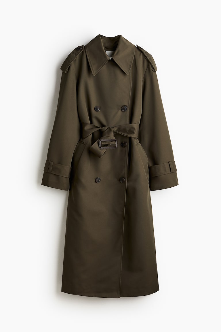 Double-breasted trenchcoat Dark khaki green Ladies H&M