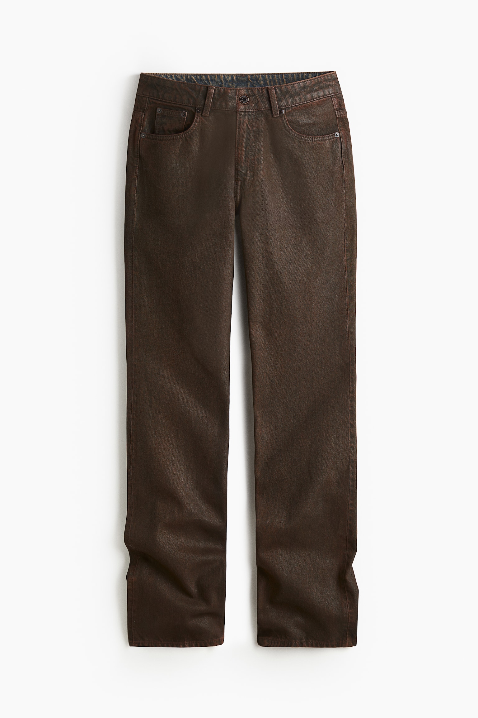 Женские джинсы H&M Coated Straight-Leg, цвет: Тёмный коричневый — фото 1