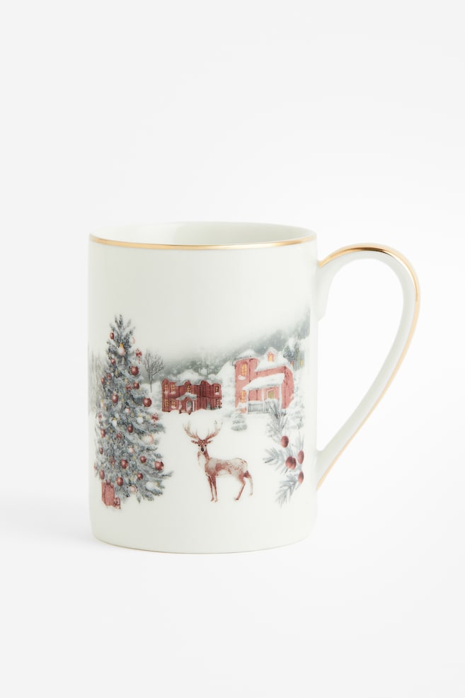 Porcelain mug - White/Christmas/Red/Floral - 1