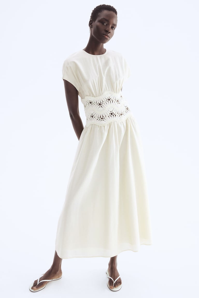 sachin and babi light blue dress Tzarkozy - Cap-Sleeve Stand Collar Floral Embroidered Bow Accent Frill Trim  Cutout Midi A-Line Dress main image 1