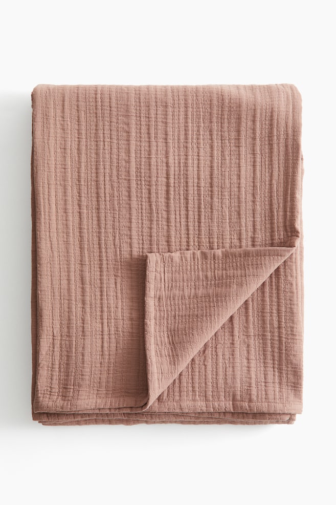 Cotton Muslin Bedspread - Light brown/Dusty blue/Taupe/Dusty taupe/Light beige - 1