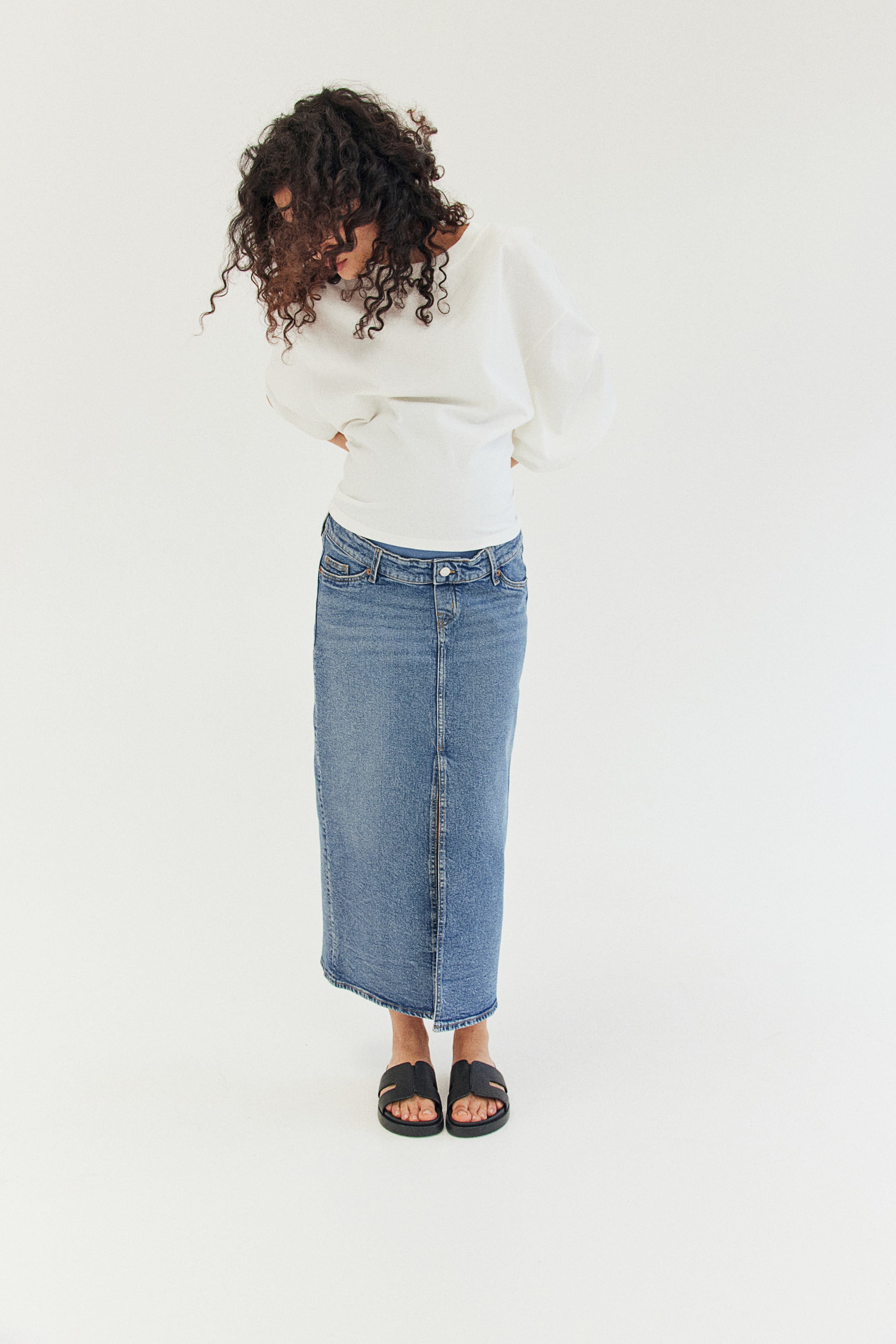 MAMA Denim Midi Skirt - Denim blue - Ladies | H&M US