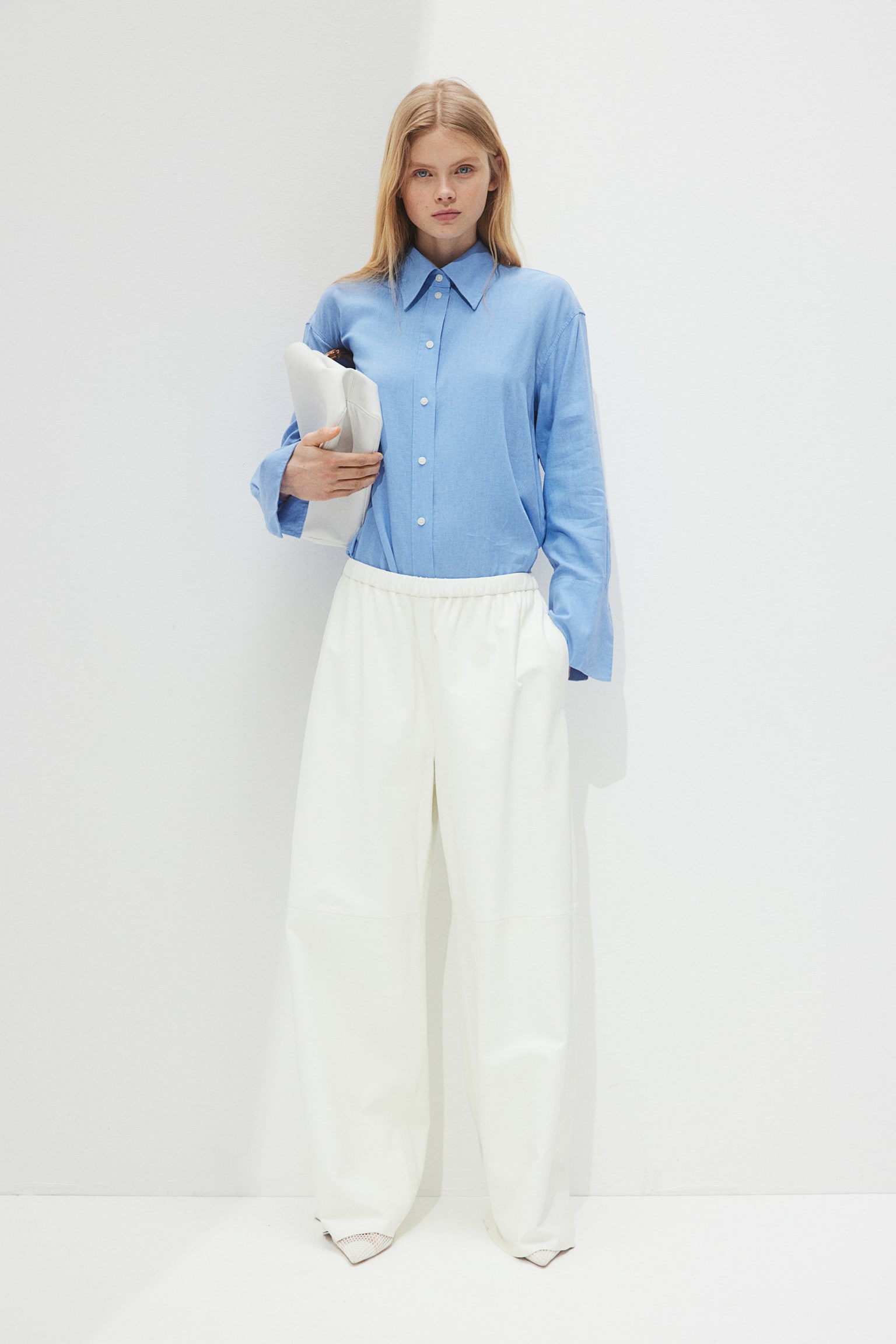 Oversized linen-blend shirt - Blue/White/Blue striped - 7