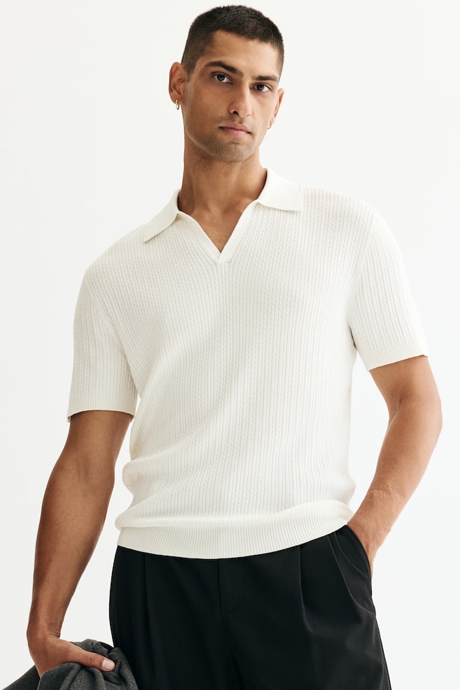 Polo in maglia a trecce Regular Fit - Bianco/Beige - 2