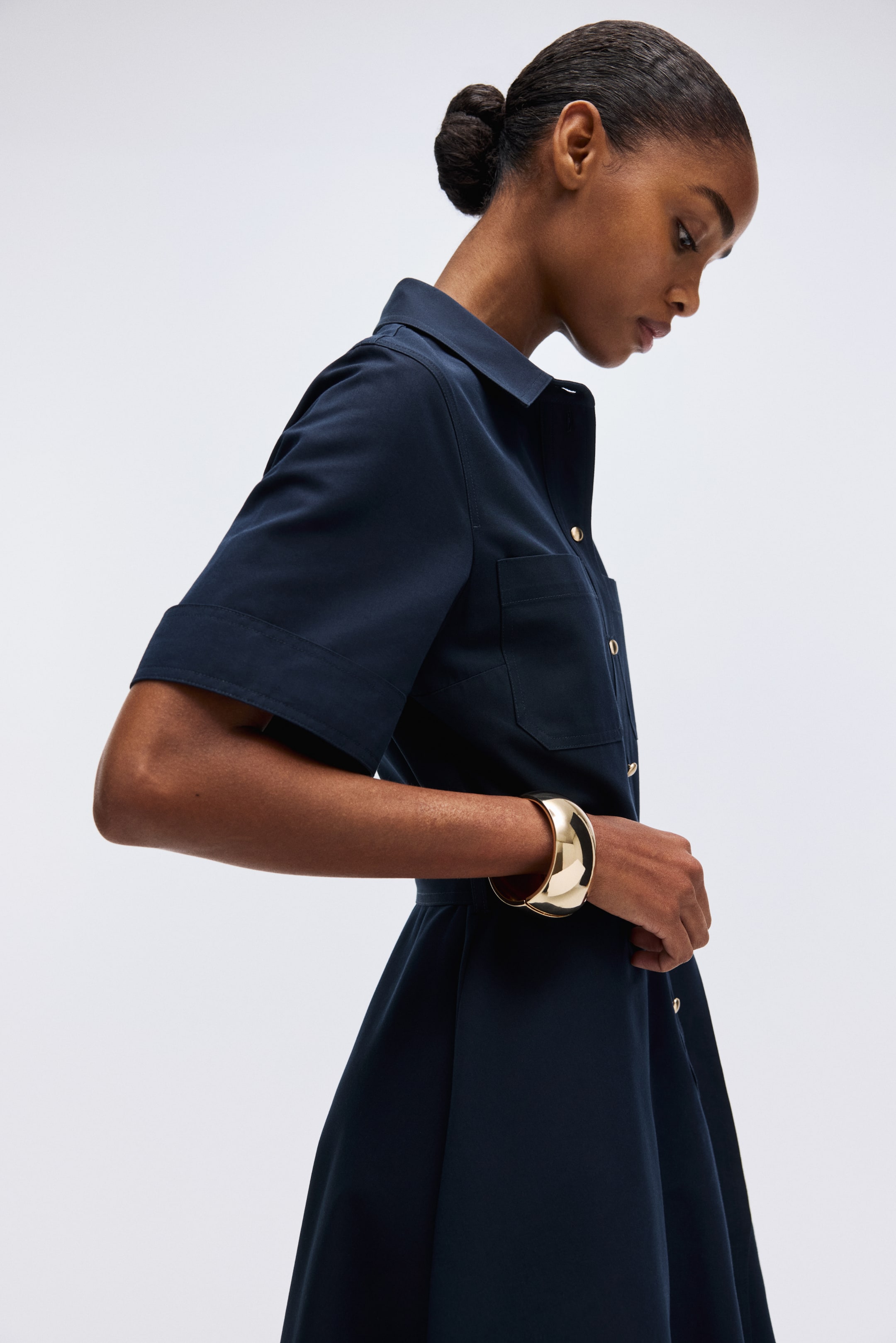 View larger image: Short-sleeved shirt dress - Navy blue - Ladies | H&M 1