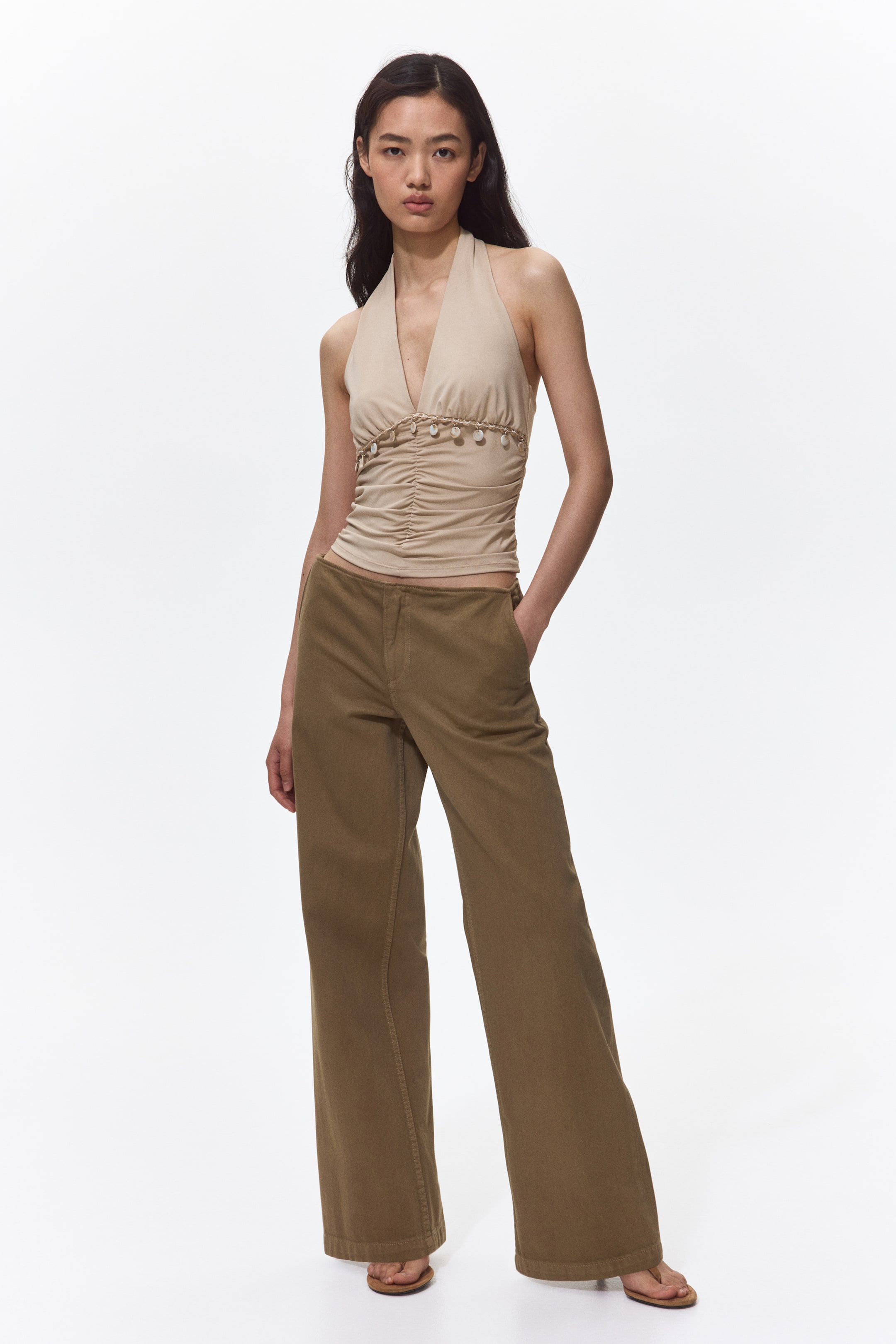 Wide-Leg Twill Pants