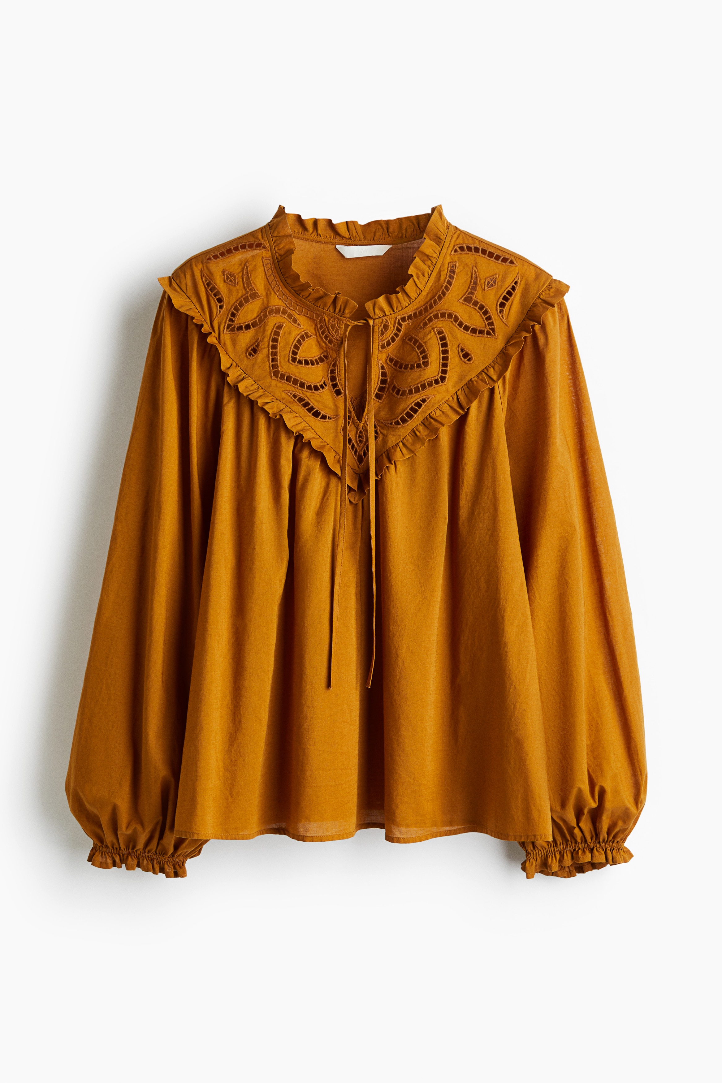 Broderie Anglaise Detail Blouse - Mustard yellow/White