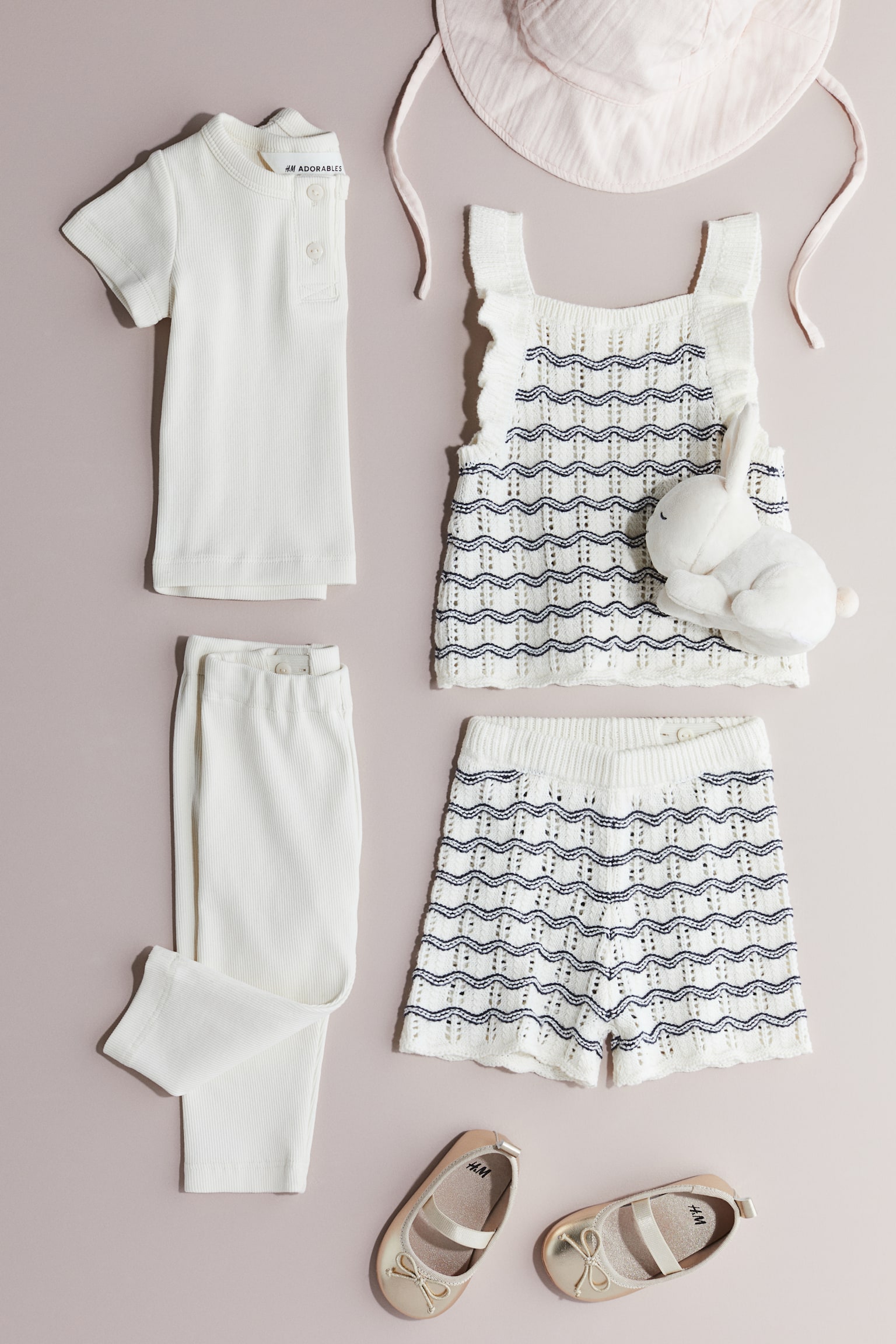 2-piece Pointelle Knit Set - White/Blue stripe - 3