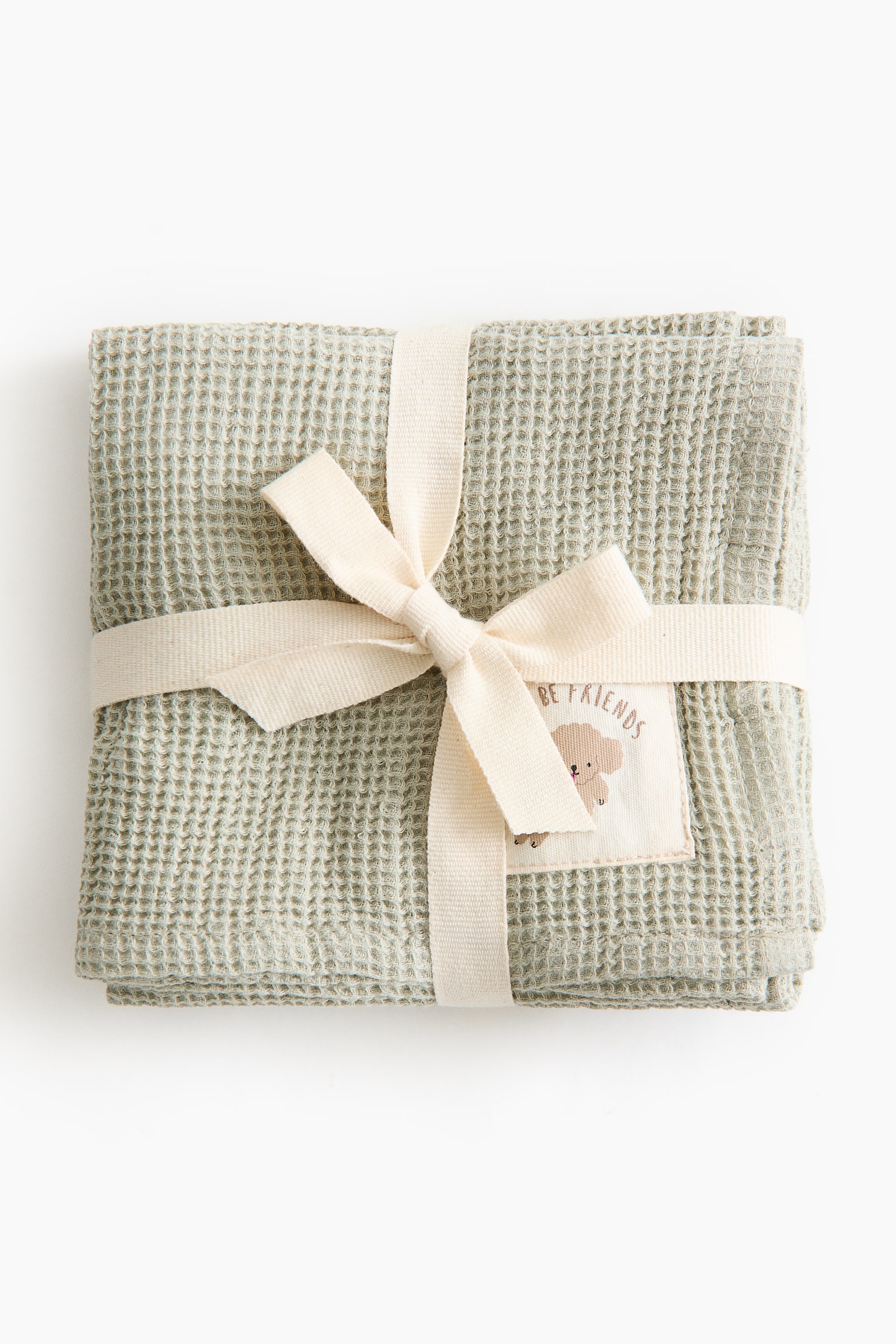 Lot de 2 carré en coton gaufré - Vert ancien/Beige - 4