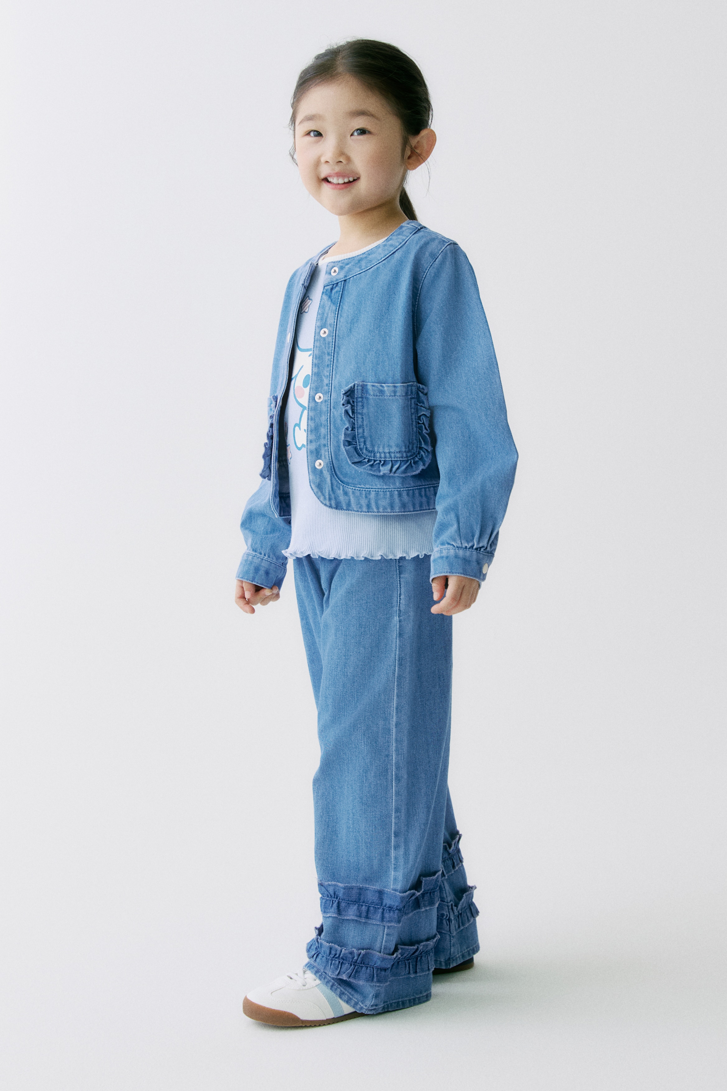 フリルトリム デニムジャケット - デニムブルー - Kids | H&M JP