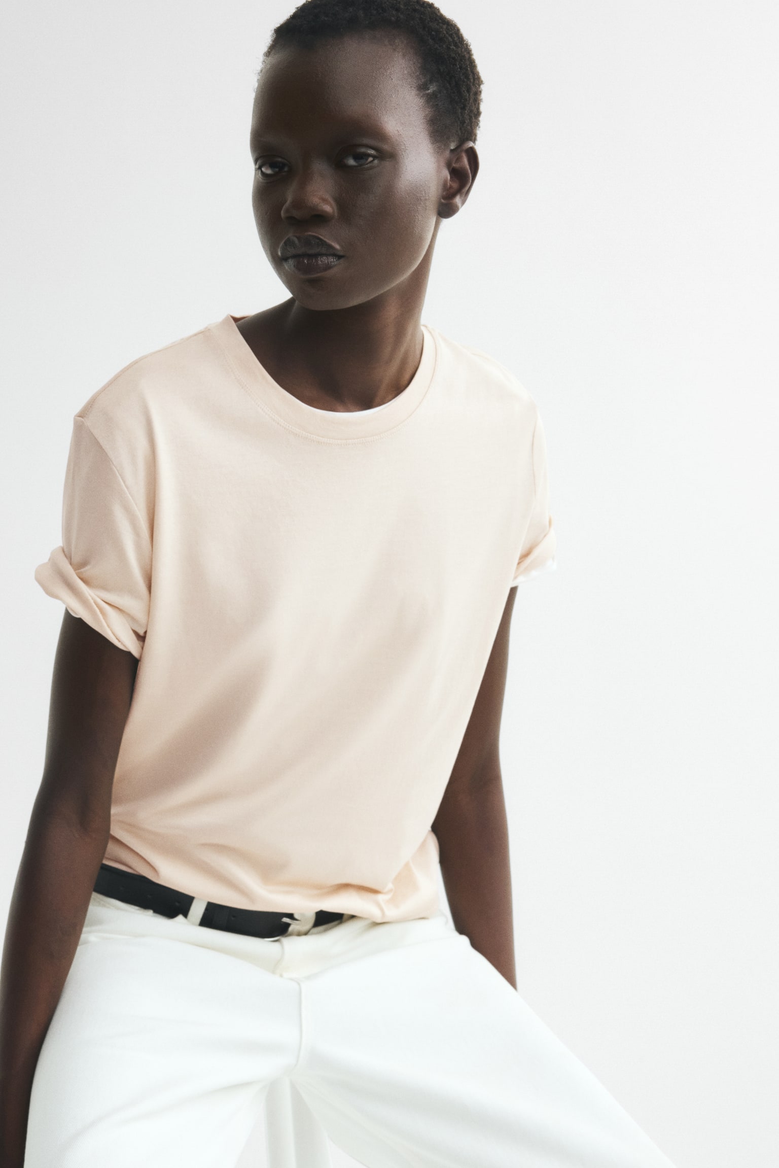 Silk Blend Tee - Light beige/White/Black/Dark brown/Light grey green - 1
