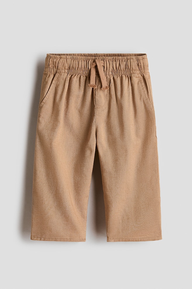 Kalhoty jogger z lněné směsi - Světle hnědá - 1