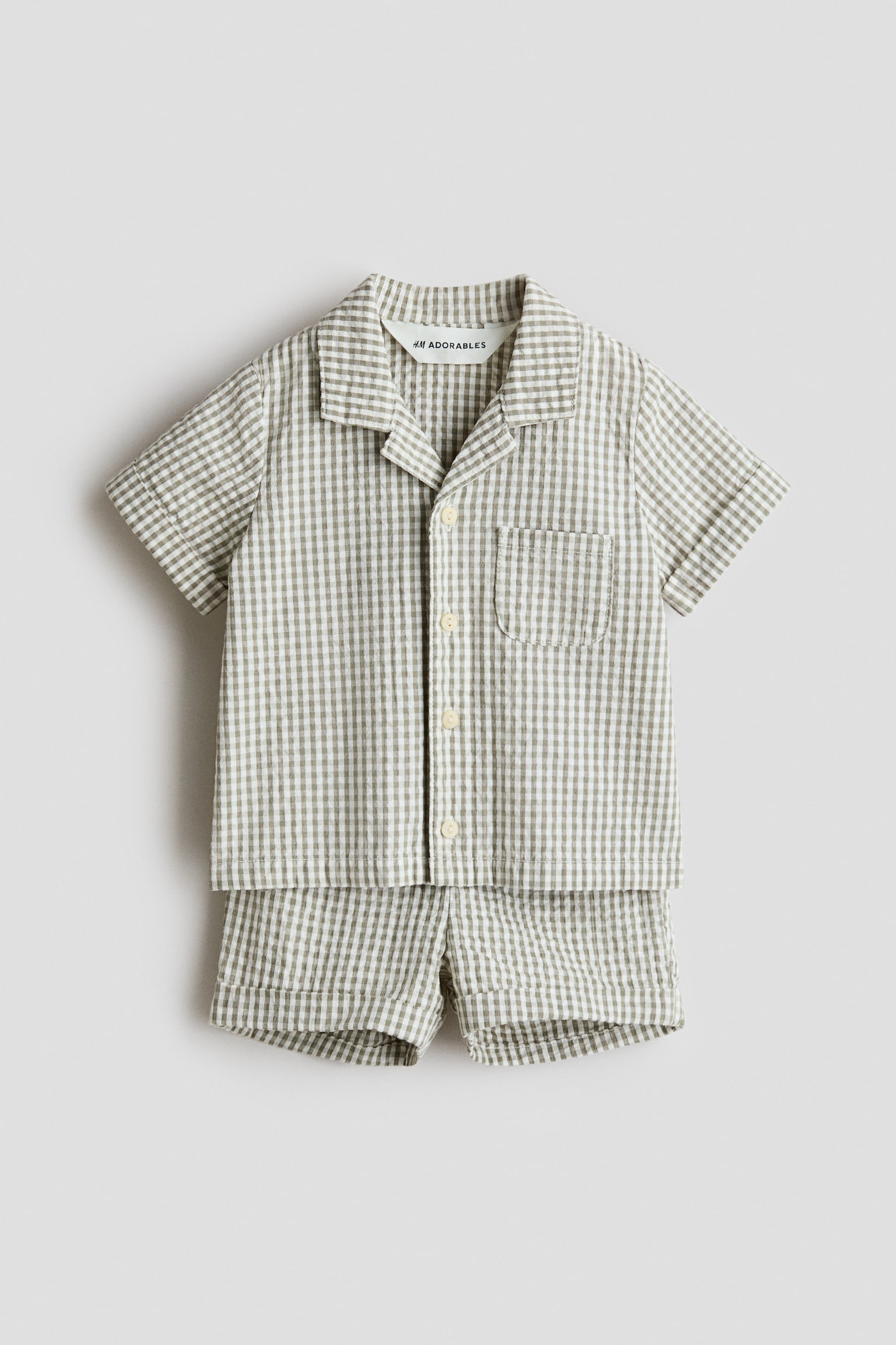 2-delt sæt i bæk og bølge af bomuld - Light khaki green/White checked