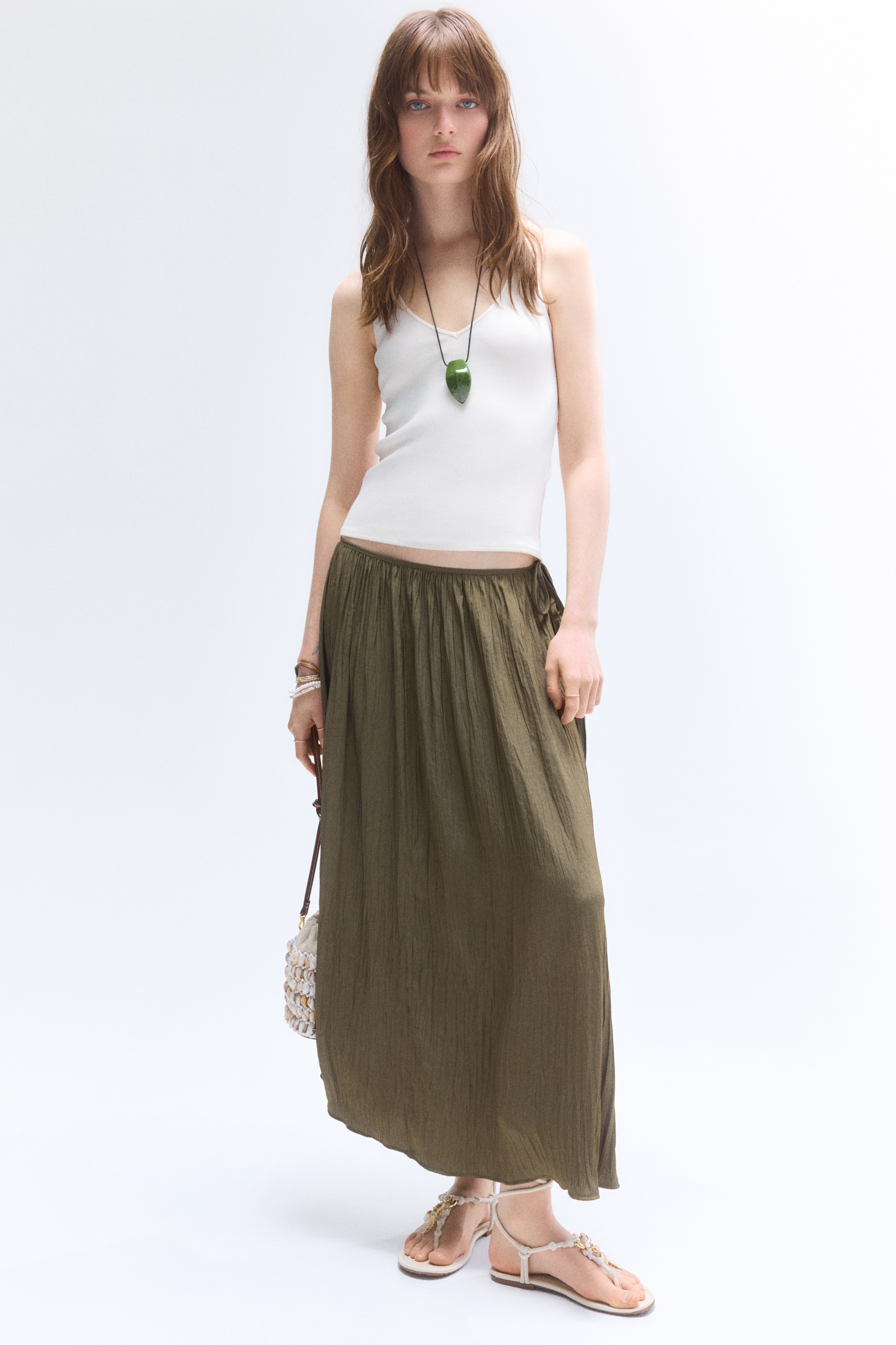 Crinkled twill skirt