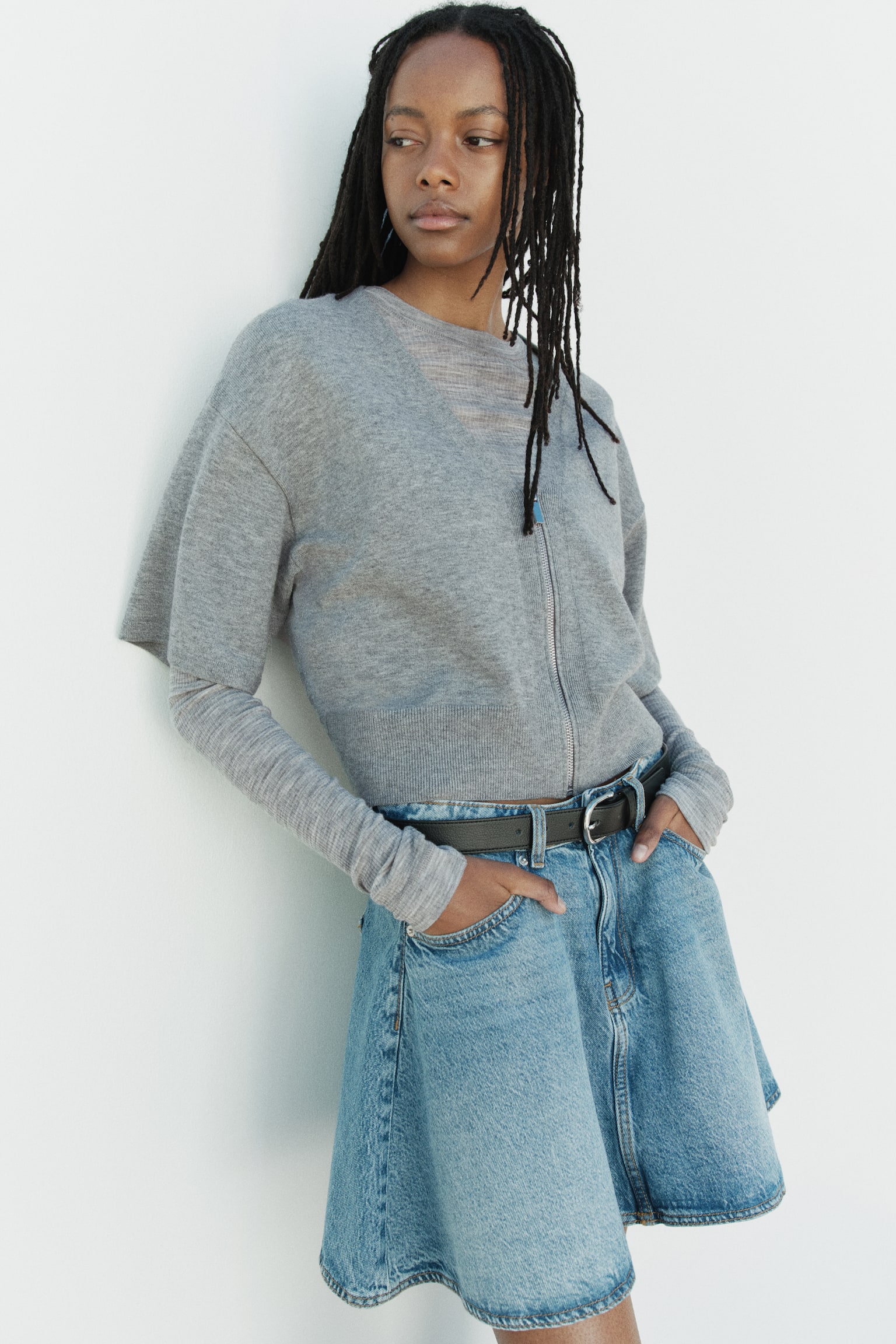 Женский кардиган H&M Short-Sleeved Cardigan with Zipper, цвет: Серый меланжевый — фото 3