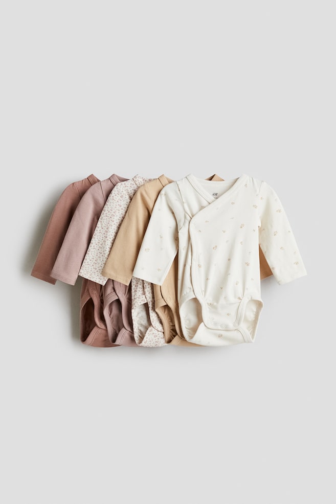 5-pack wrapover bodysuits - Dusty pink/Floral/Dusty pink/Cherries/Light dusty pink/Patterned/Dusty blue/Khaki green/Dusty pink/White/Turquoise/Teddy bears/White/Giraffes/White/Giraffes/Light pink/Floral/Beige marl/Mole/Cream/Strawberries/Light dusty pink/Floral/Light beige/Floral - 1