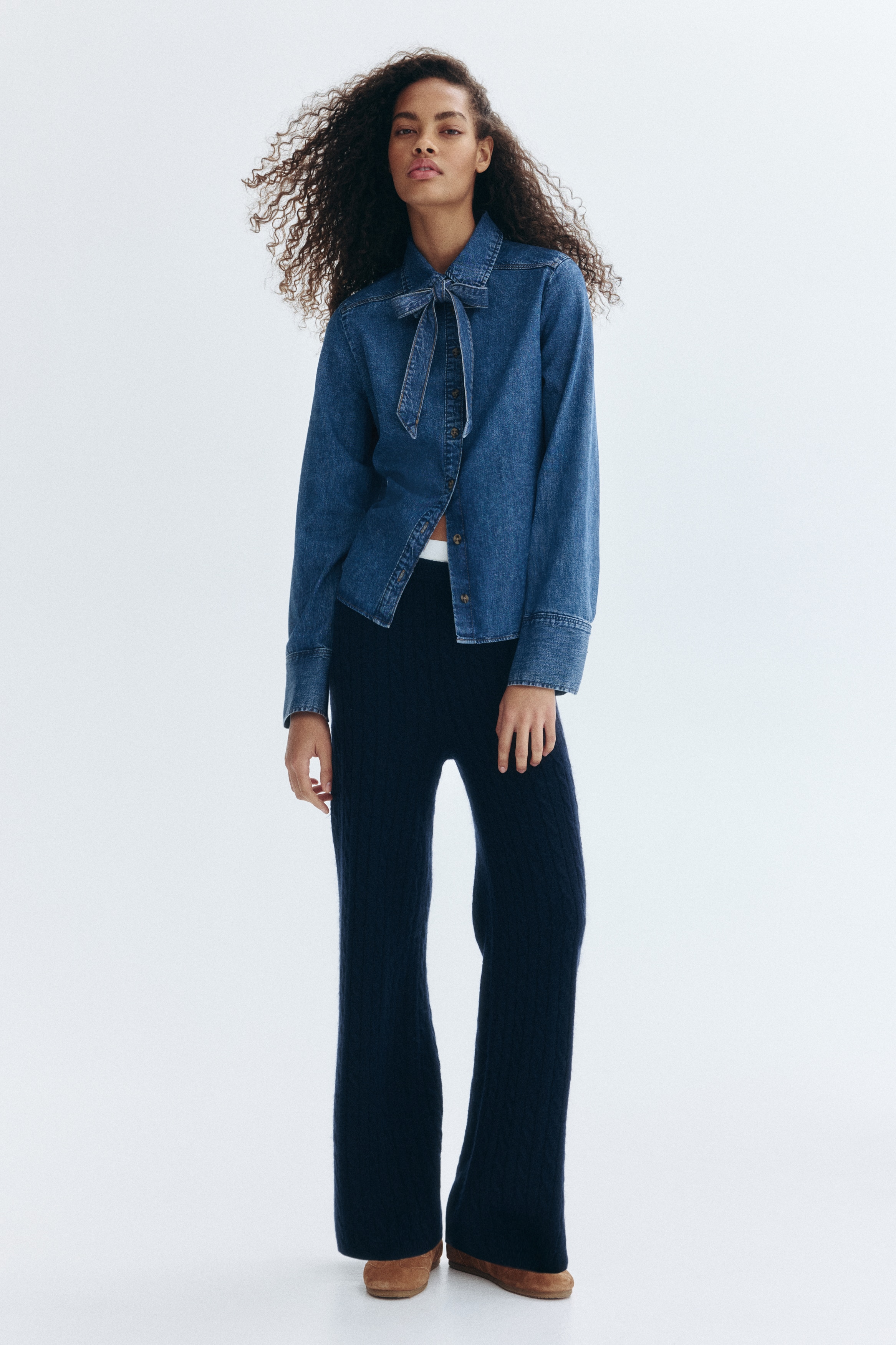Bow-detail denim blouse