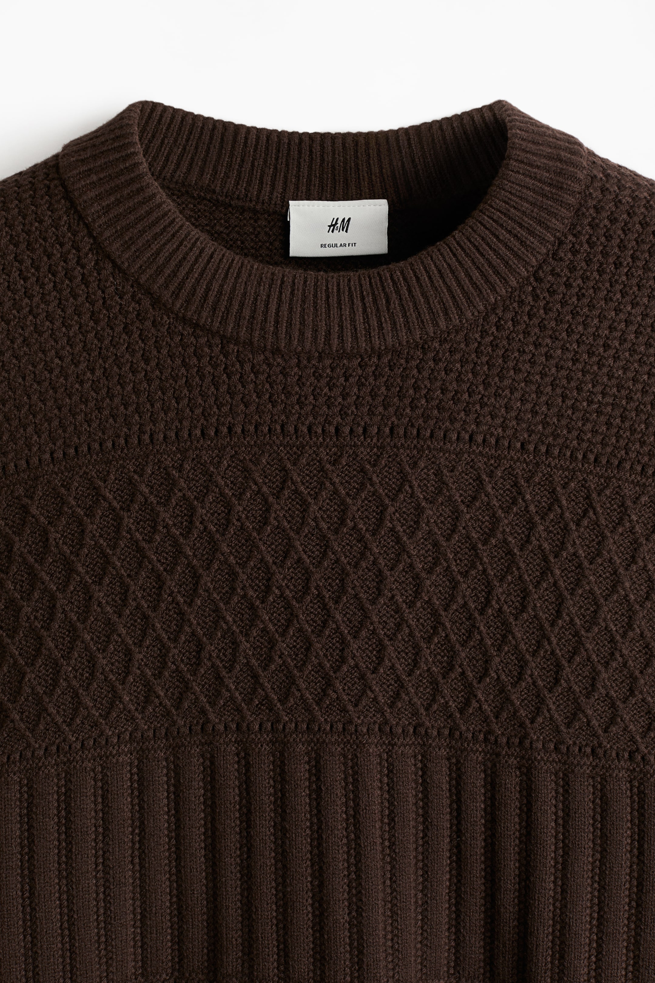 Regular Fit Textured-knit jumper - Dark brown - Men | H&M GB 7