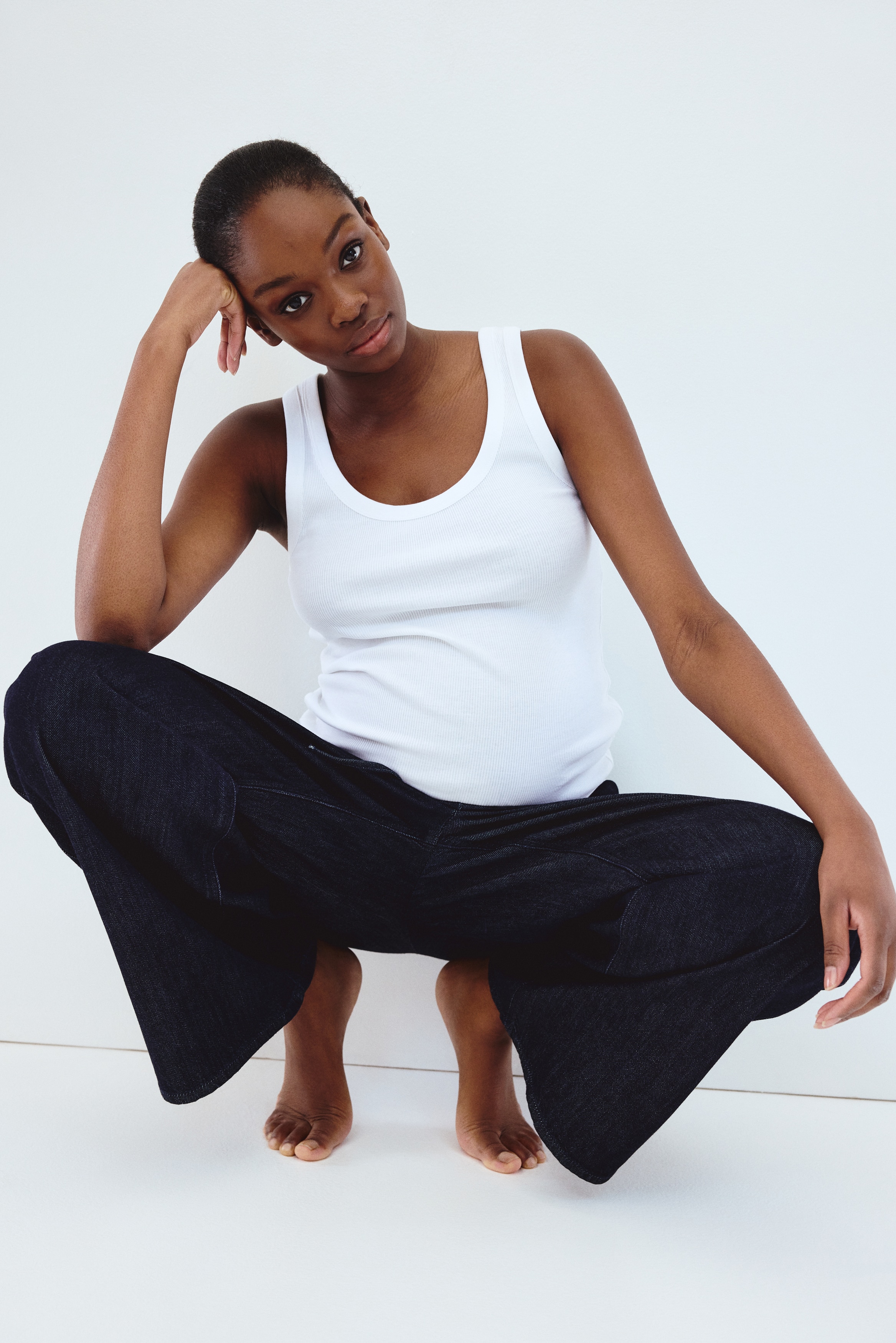 MAMA Pantaloni in denim con coulisse - Blu navy/Blu denim