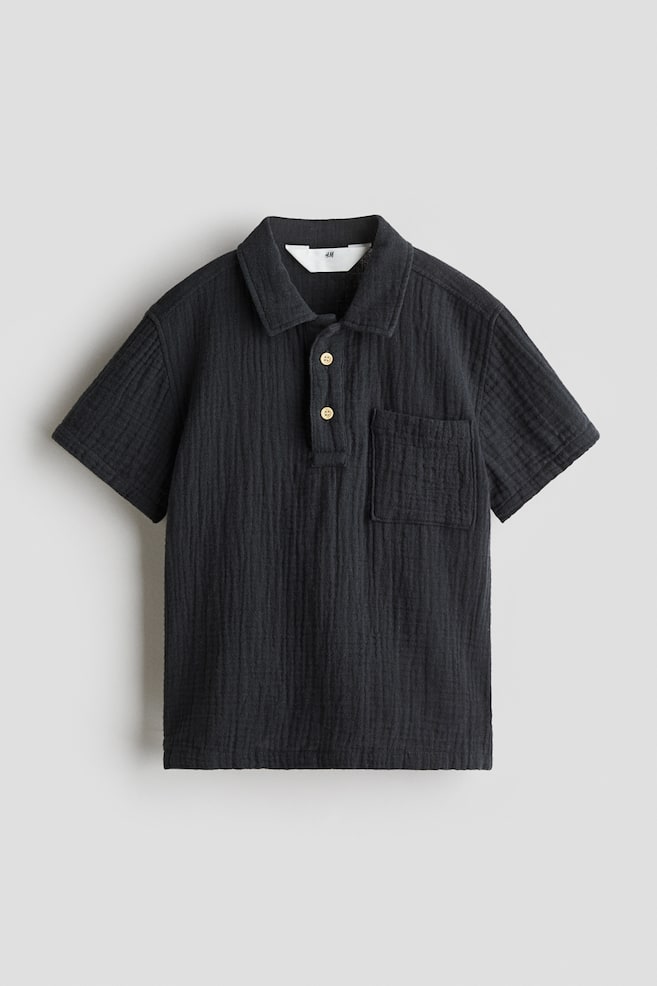 Cotton Muslin Popover Shirt - Black/Light beige/Rust brown/Palm trees - 1