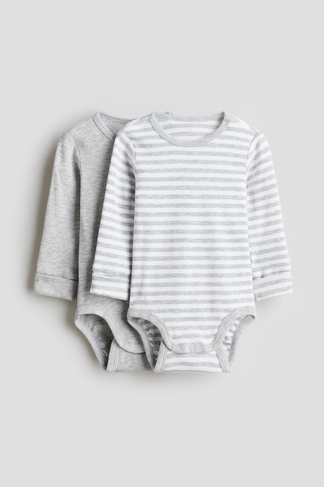 2-pack Long-sleeved Bodysuits - Light gray/striped/Navy blue/striped - 1