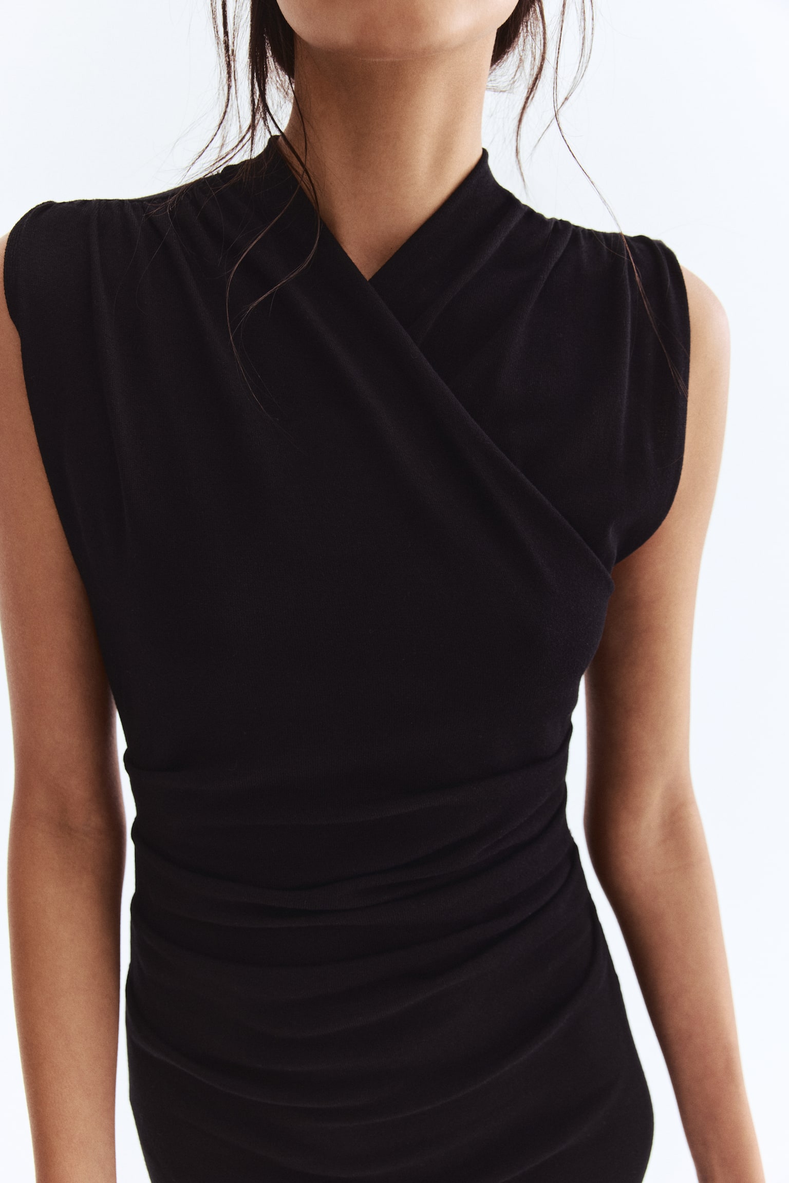 Drapeli Elbise - Siyah - 4