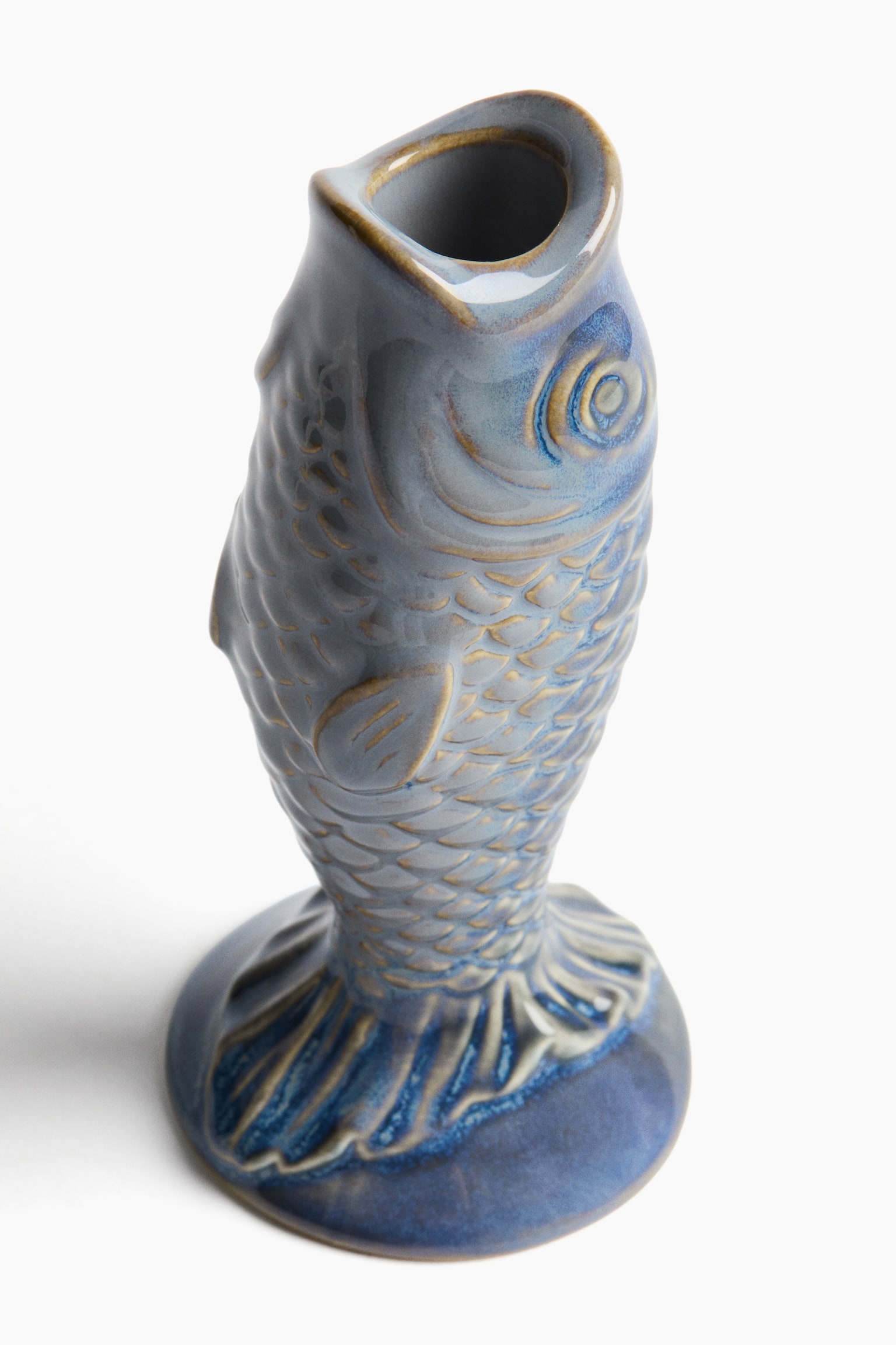 Stoneware candlestick - Blue/Light beige - 5