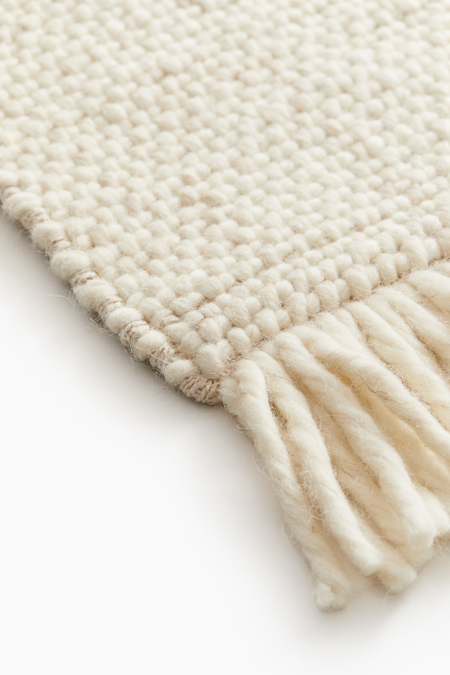 Fringed wool-blend rug - Light beige - 6