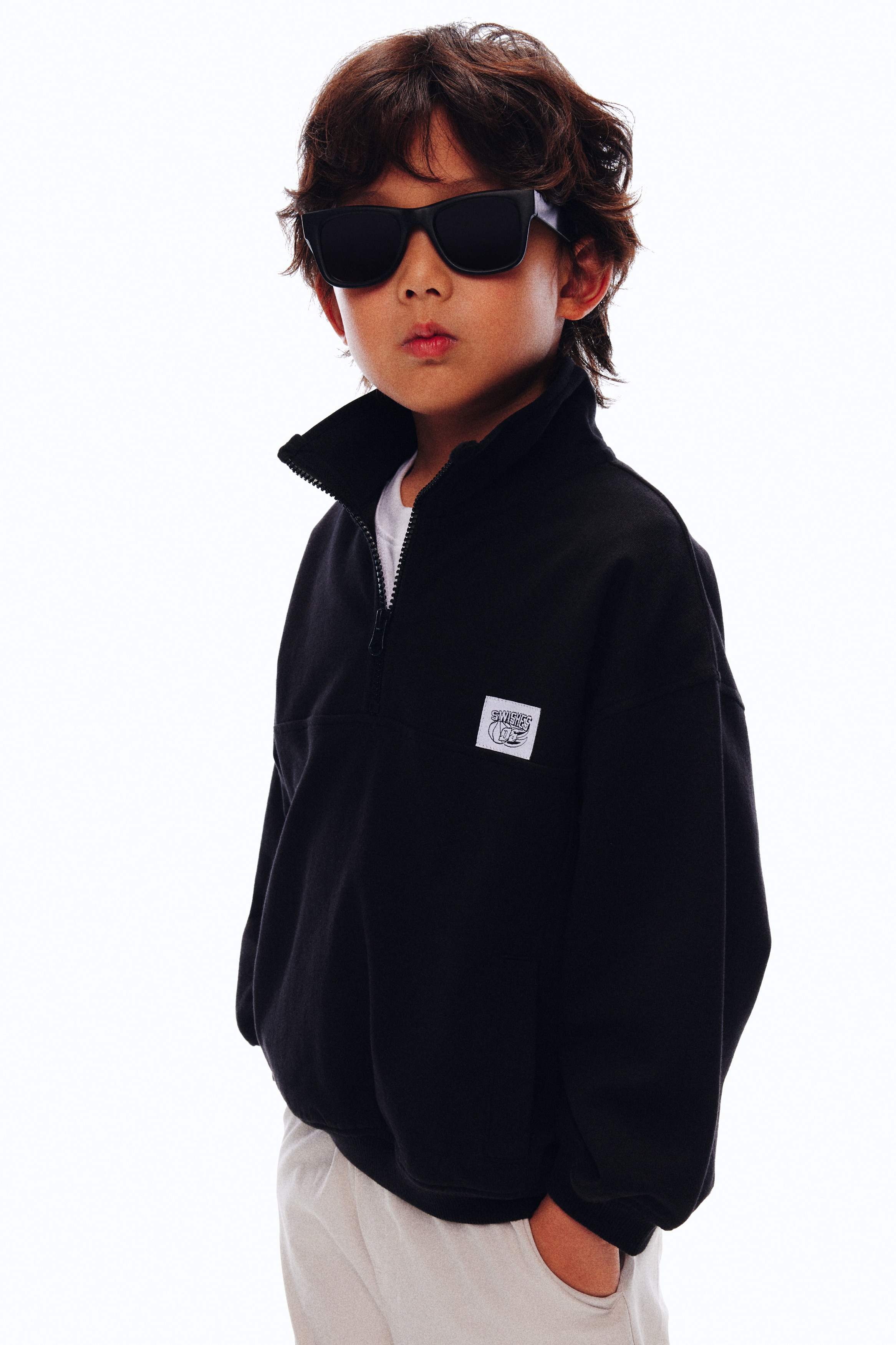 ハーフジップスウェットトップス - ブラック - Kids | H&M JP