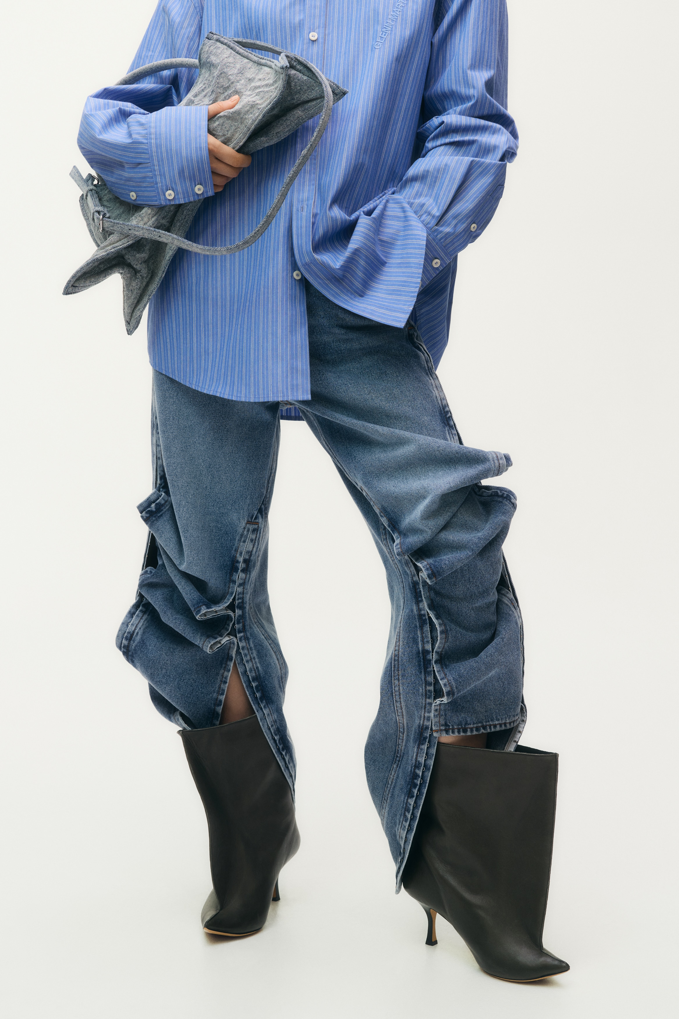 Glenn Martens  サイドスリットワイドデニム グレンマーティン サイドスリットワイドデニム - デニムブルー - レディース | H&M JP