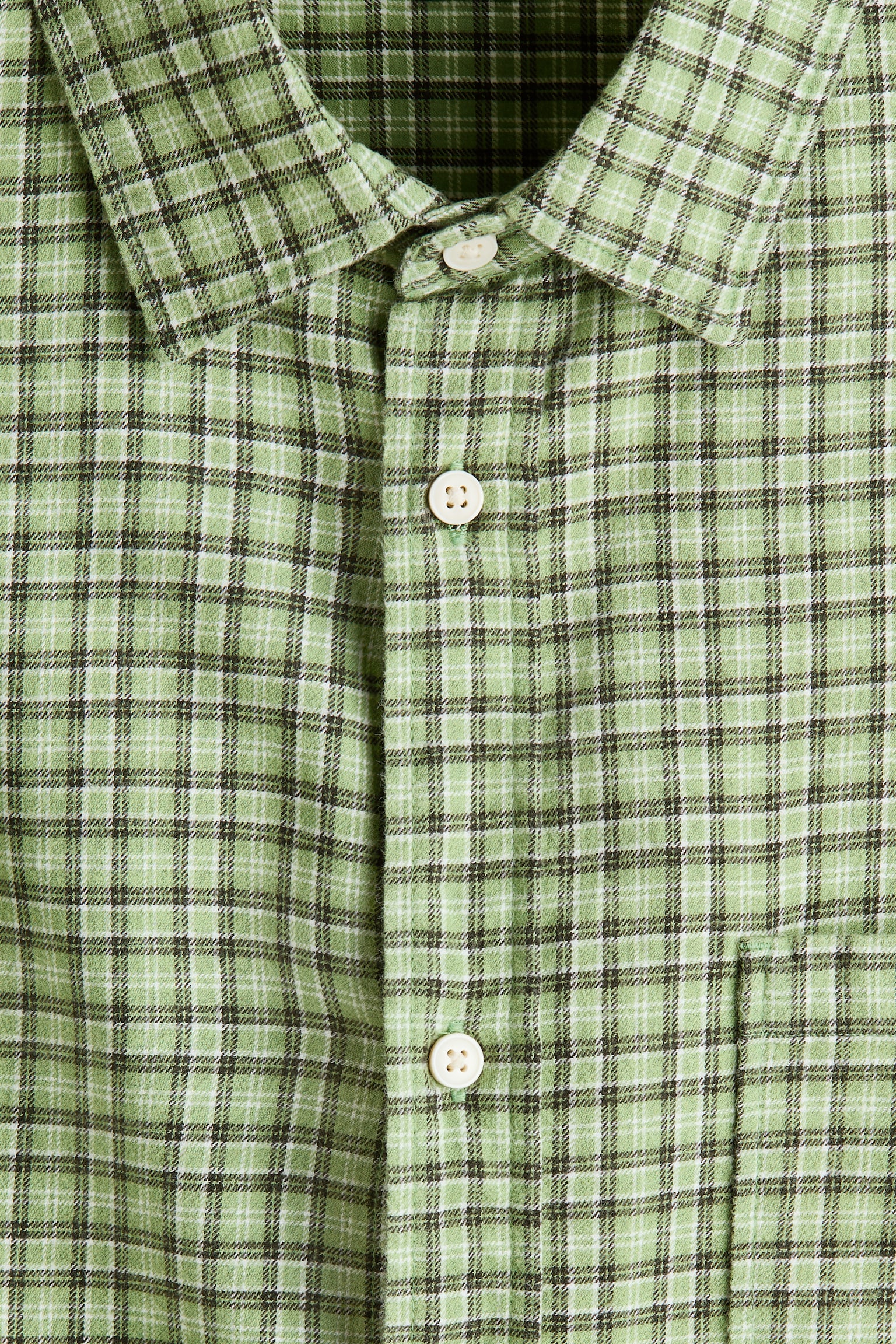 Мужская рубашка H&M Relaxed-Fit Cotton Flannel, цвет: Зелёный / Клетчатый — фото 6