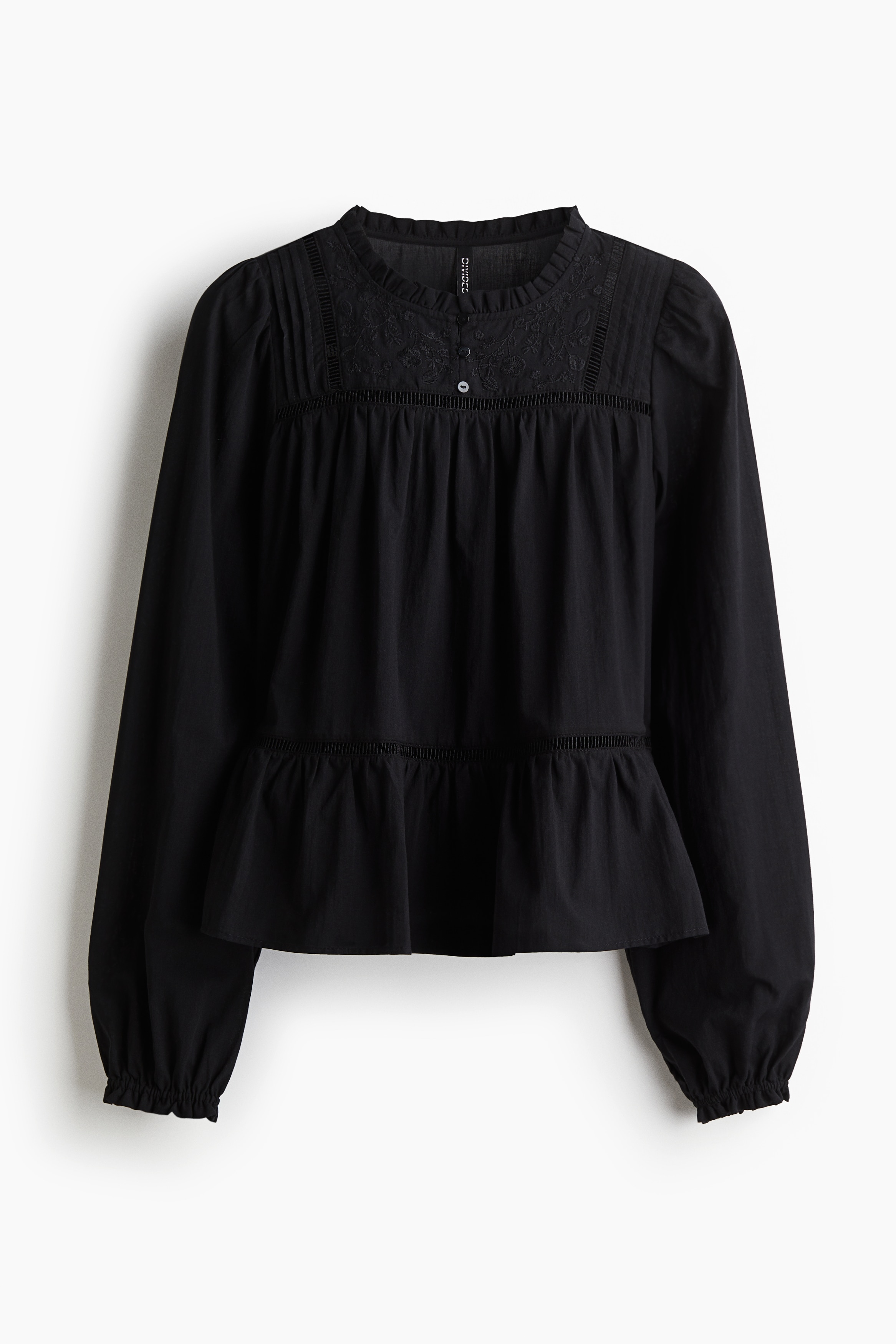 Hímzett pamutblúz - Fekete