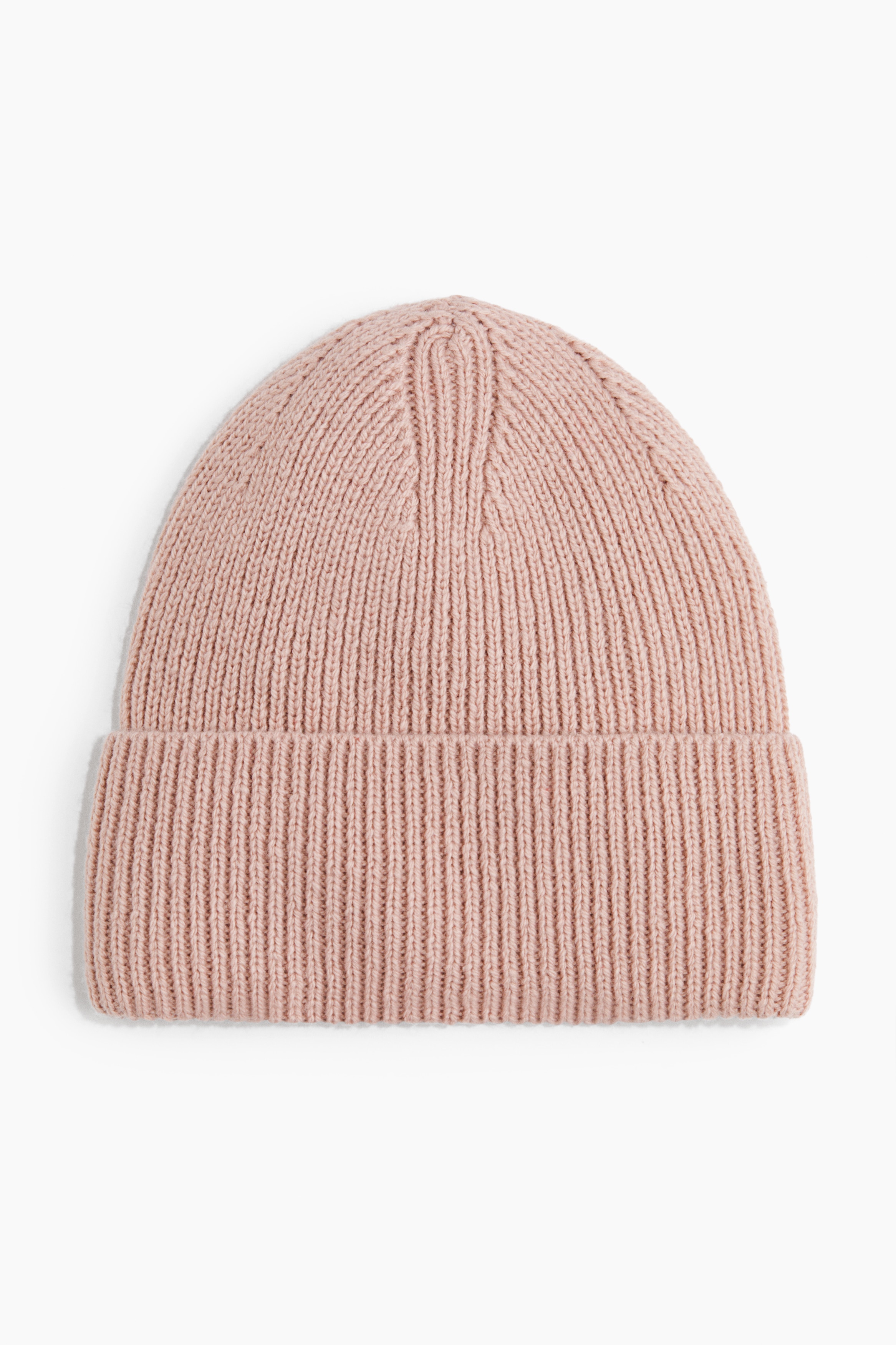 Rib-knit beanie - Peach pink/Black/Light beige