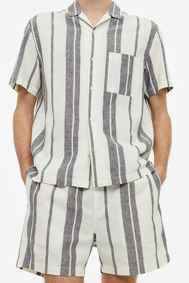 Regular Fit Linen-blend shorts - White/Black striped/Light beige/White/Beige striped/Light blue/White striped/dc/dc - 3