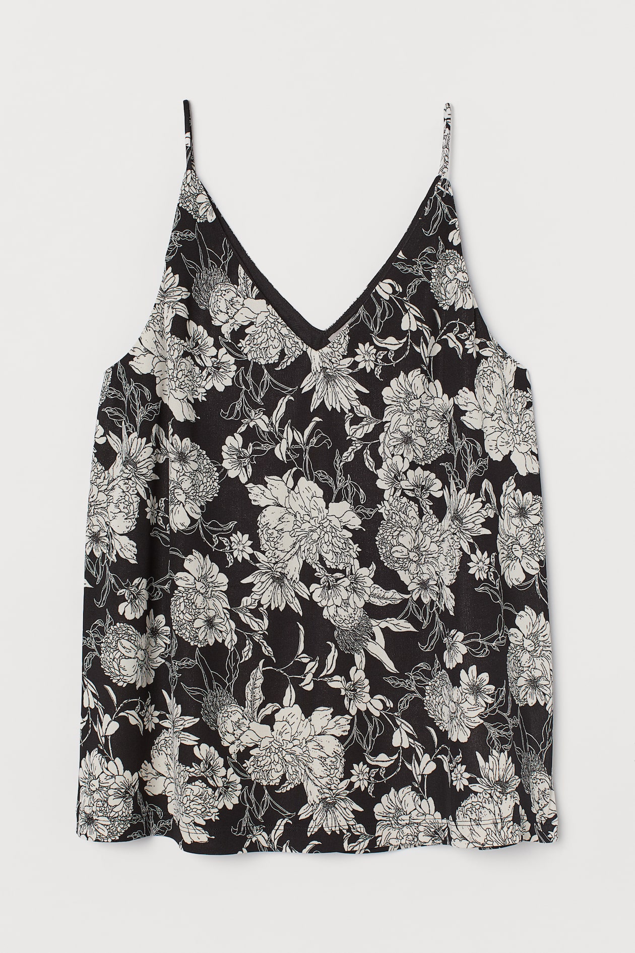 V-neck Camisole Top - V-neck - Sleeveless - Black/white floral - Ladies ...