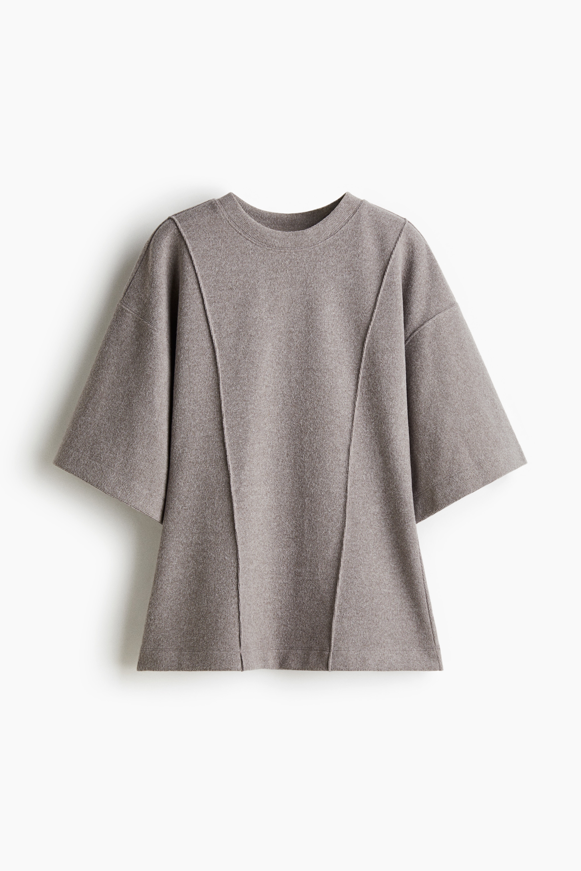 Loose-Fit Fine-Knit Top - Taupe/Light beige melange/Dark gray melange