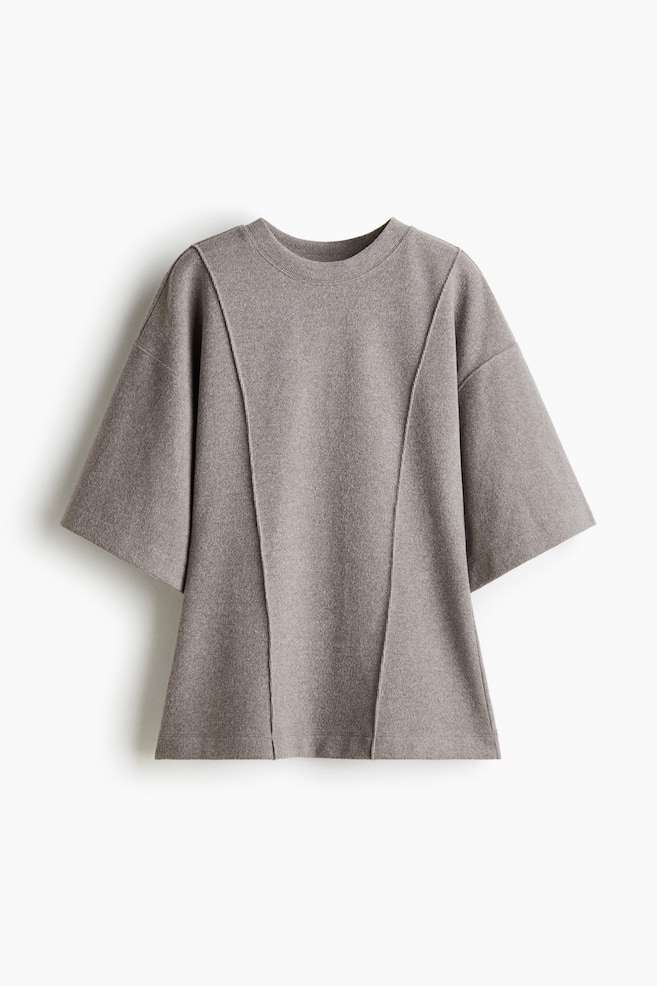 Loose-Fit Fine-Knit Top - Taupe/Dark gray melange/Light beige melange - 1