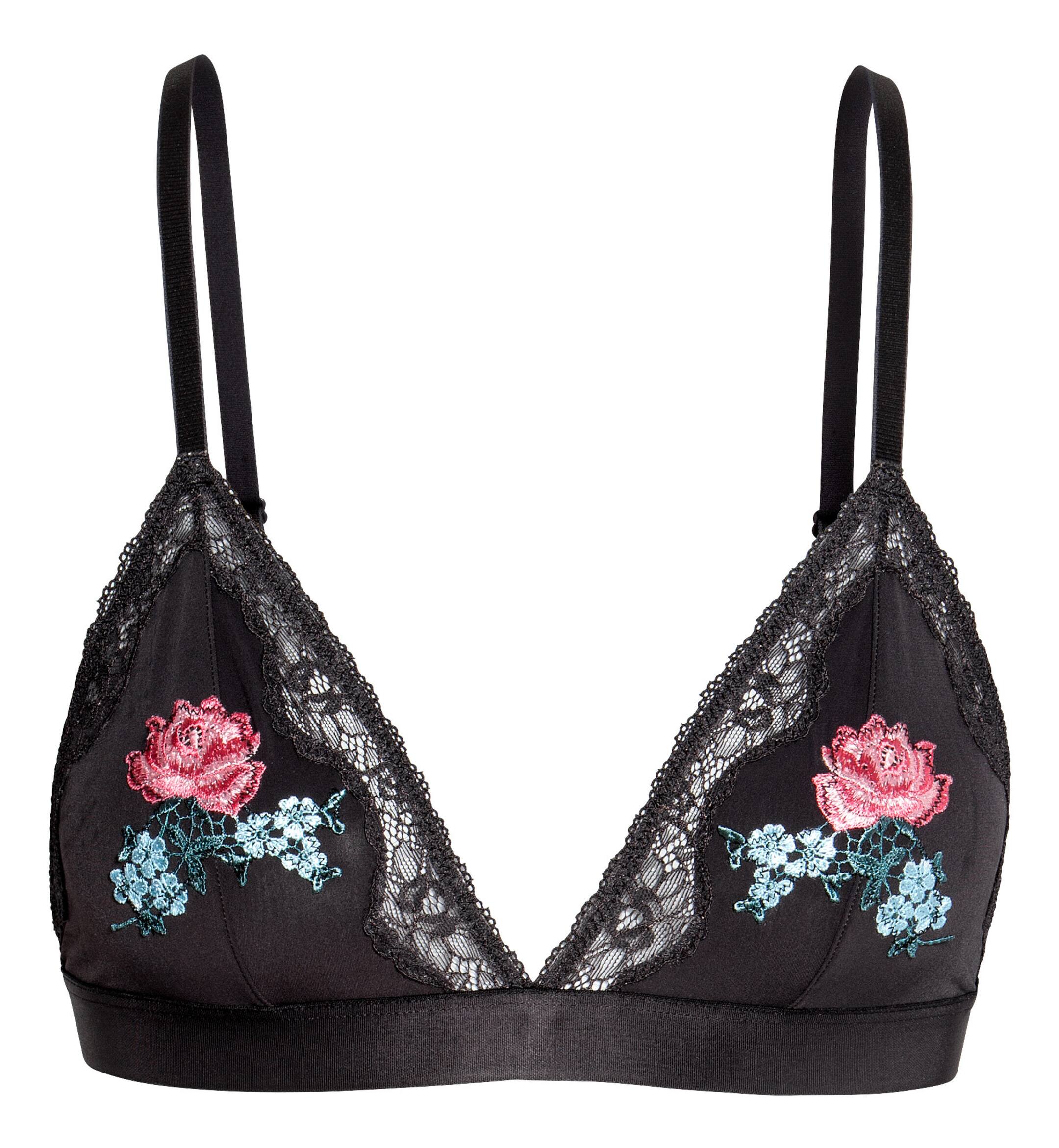 View larger image: Soft embroidered triangle bra - Dark grey - Ladies | H&M GB 1