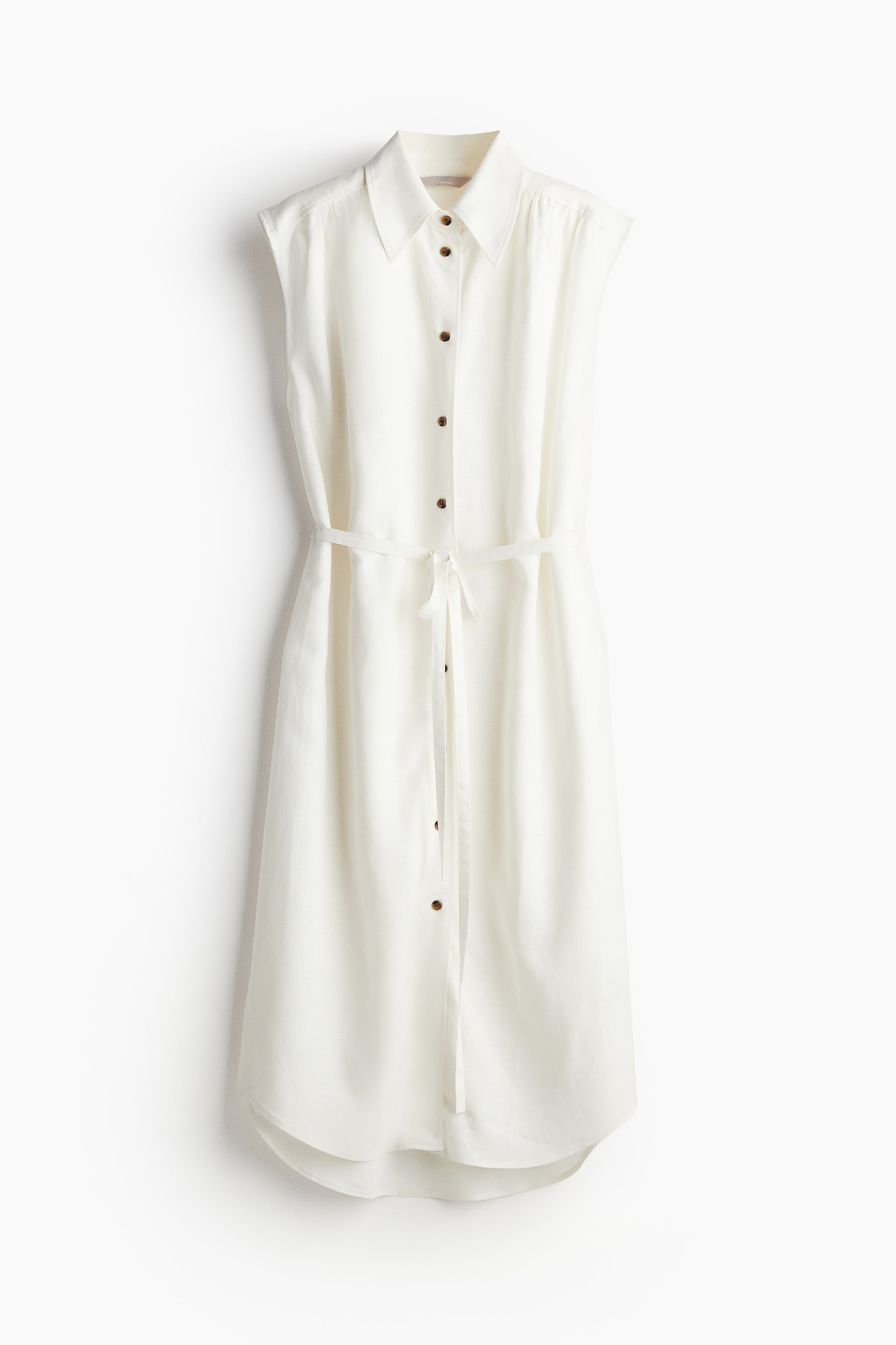 Linen-blend Shirt Dress - Sleeveless - Short - White - Ladies | H&M US