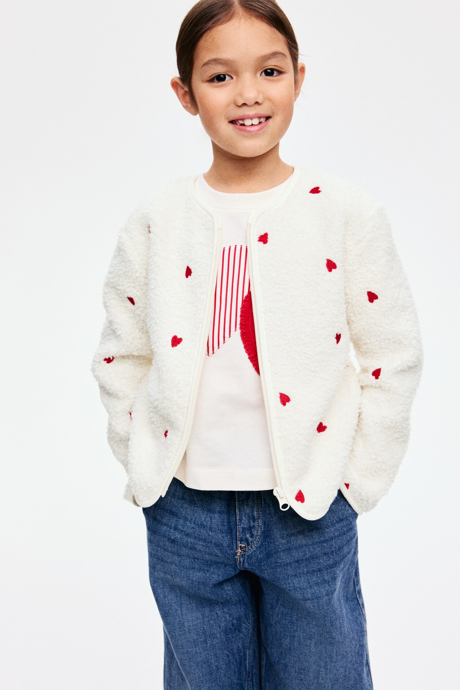 Детский кардиган H&M Teddy Fleece Cardigan with Zipper, цвет: Белый — фото 3