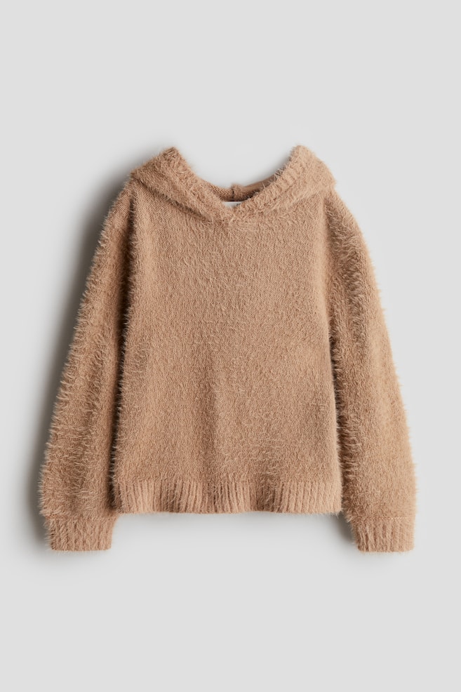 Fluffy-Knit Hoodie - Beige/White/Powder pink - 1