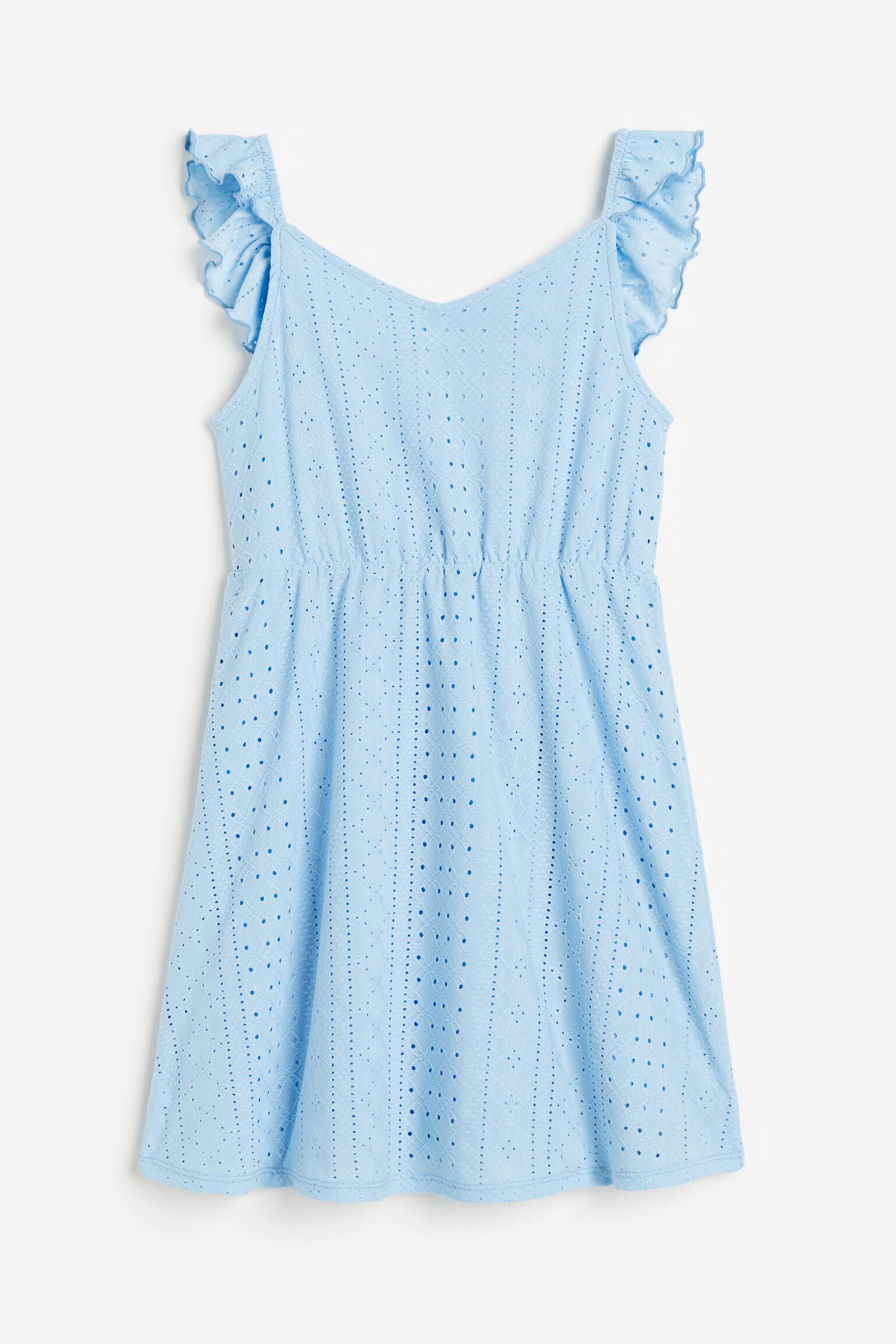 Frill-trimmed dress - Light blue/Black/White - 1