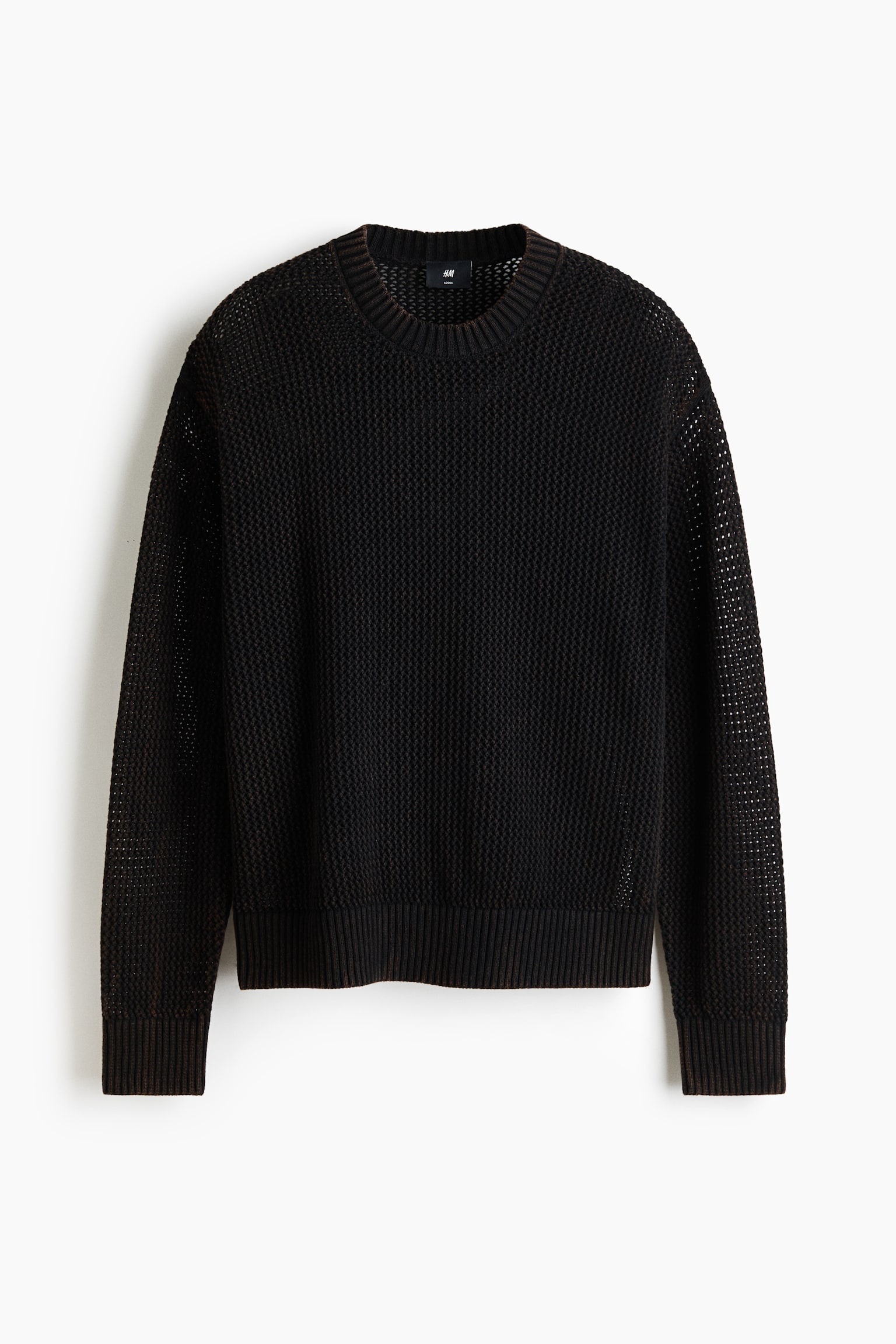 Áo jumper cotton dệt kim lỗ Loose Fit - Màu đen