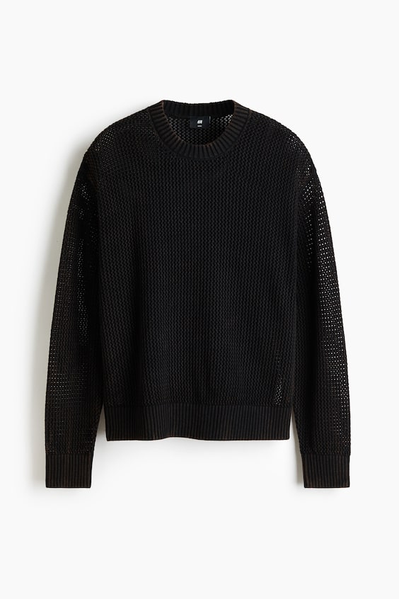 Мужской свитер H&M Loose-Fit Open-Knit Cotton, цвет: Чёрный