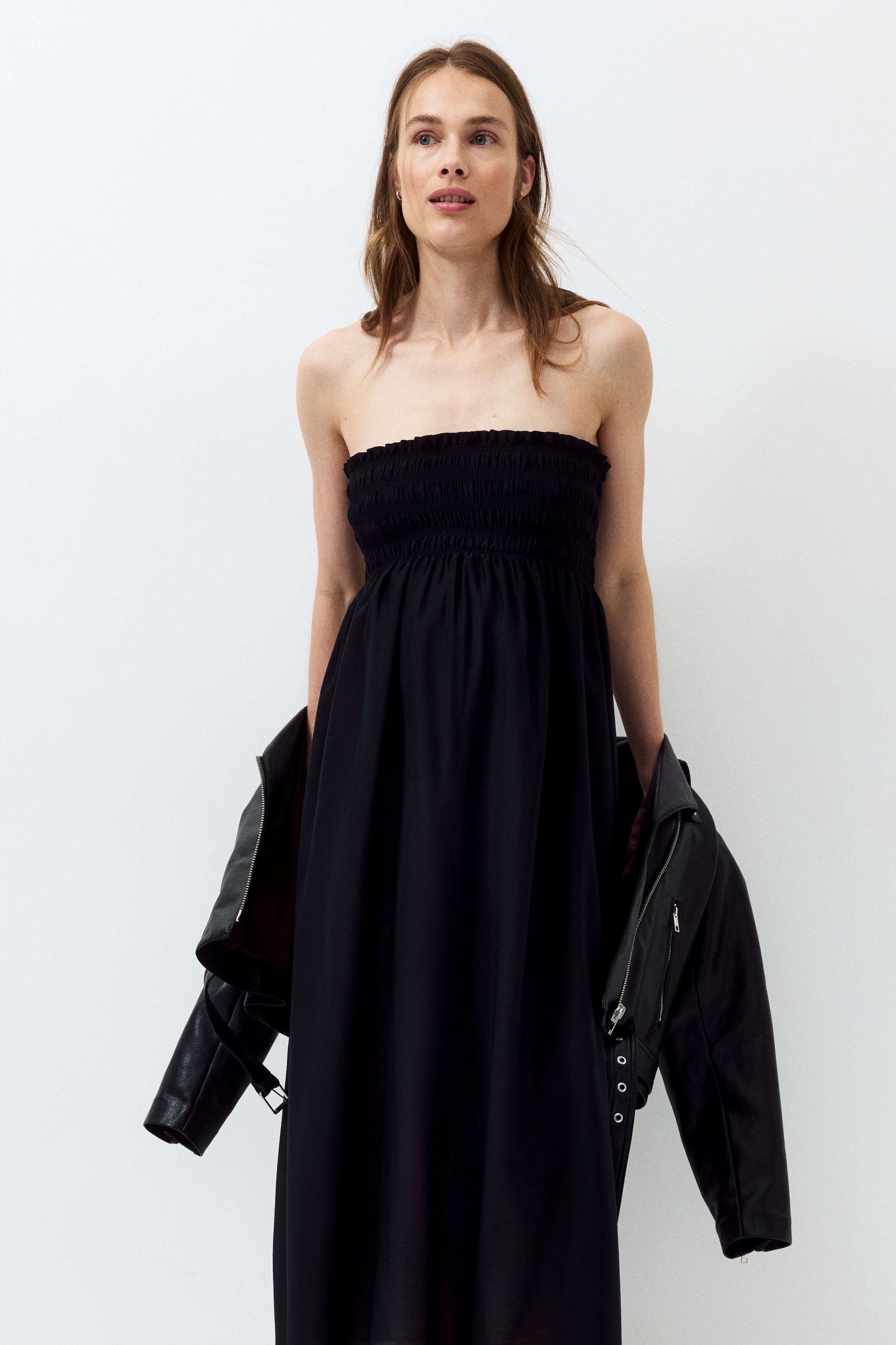 h&m black strapless dress Ladies - Black Muslin Bandeau Dress - Size: L