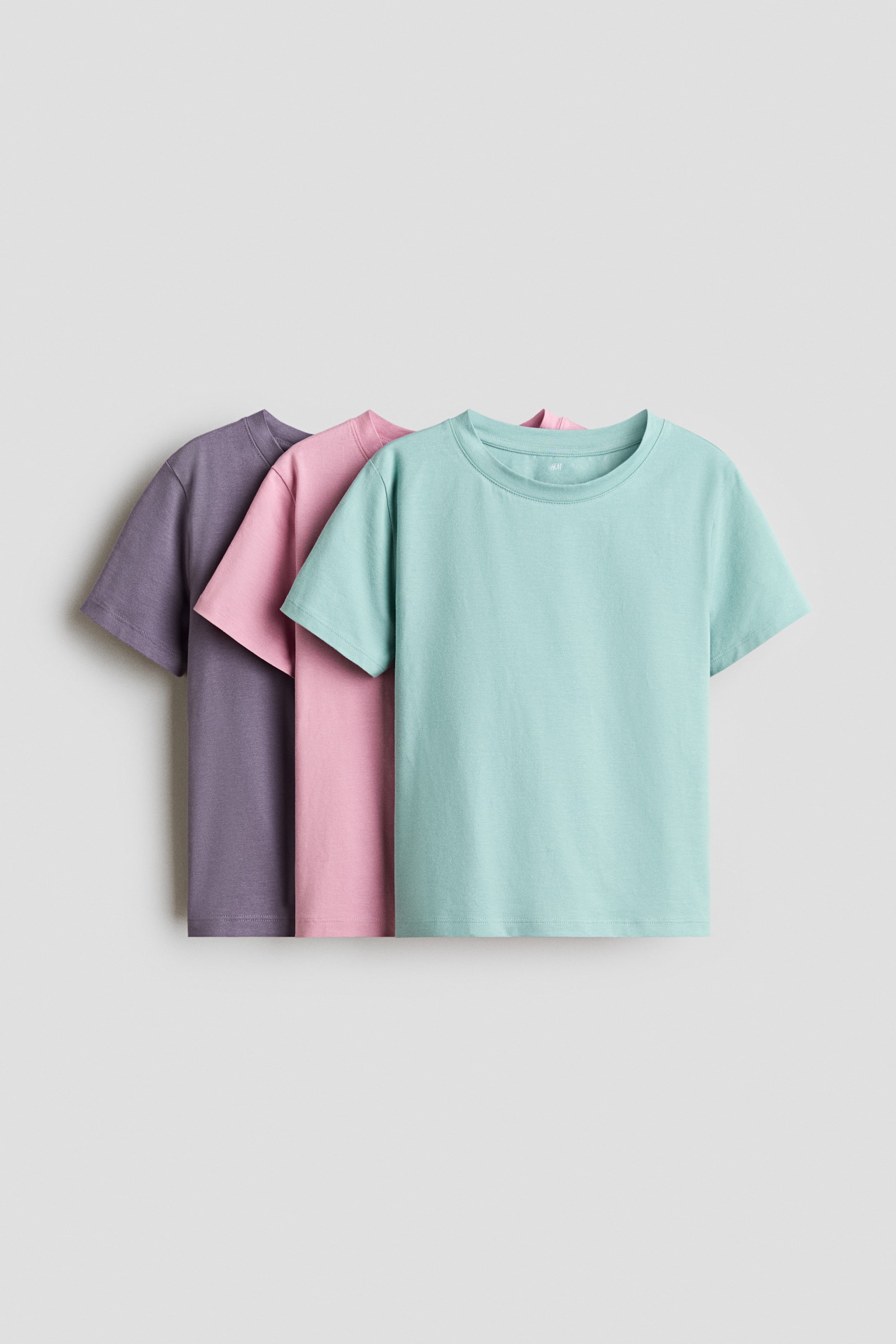 3-pack cotton T-shirts - Dusty purple/Pink/Turquoise/White/Light grey marl/Black/Dusty pink/Dusty blue/Dark red/Light pink