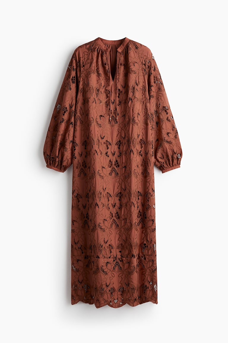 Broderie anglaise dress - Brown